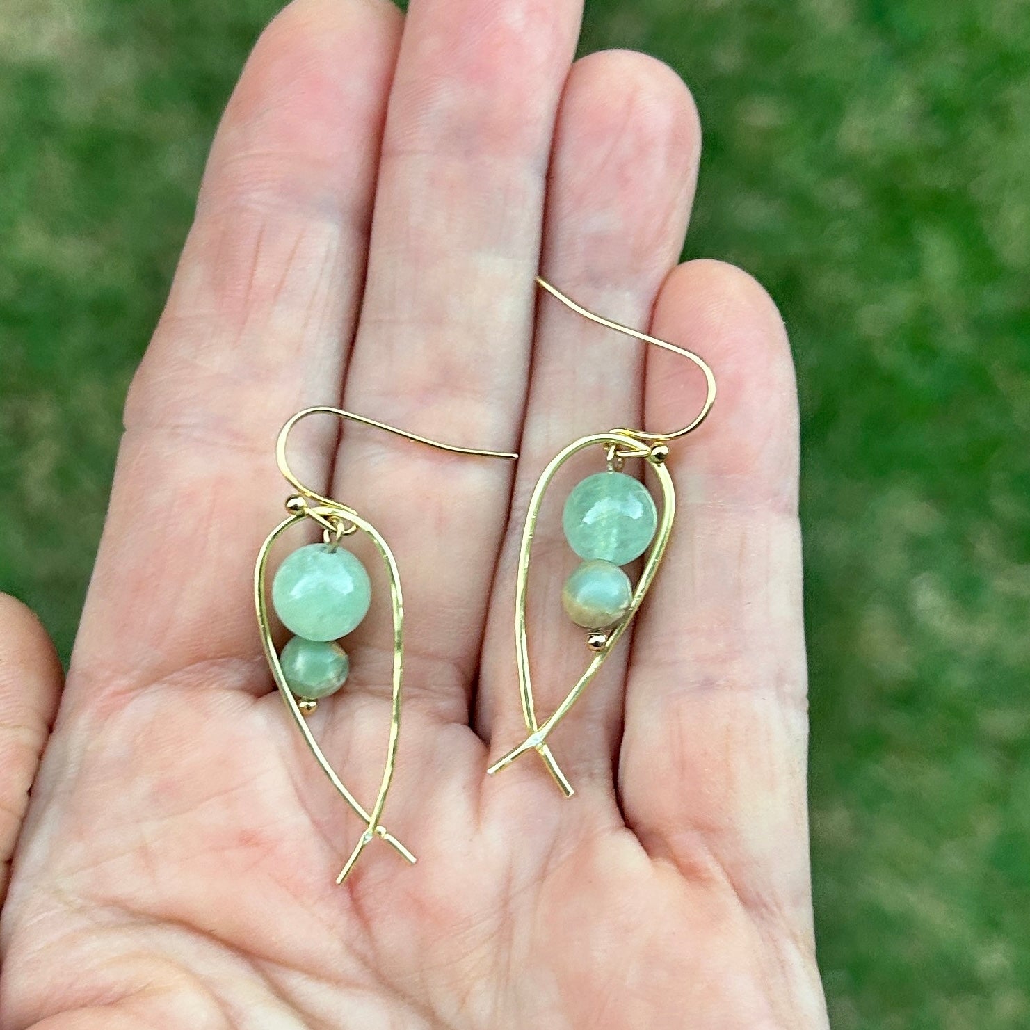 Crossover Gold Coloured Beaded Jasper Dangle Earrings