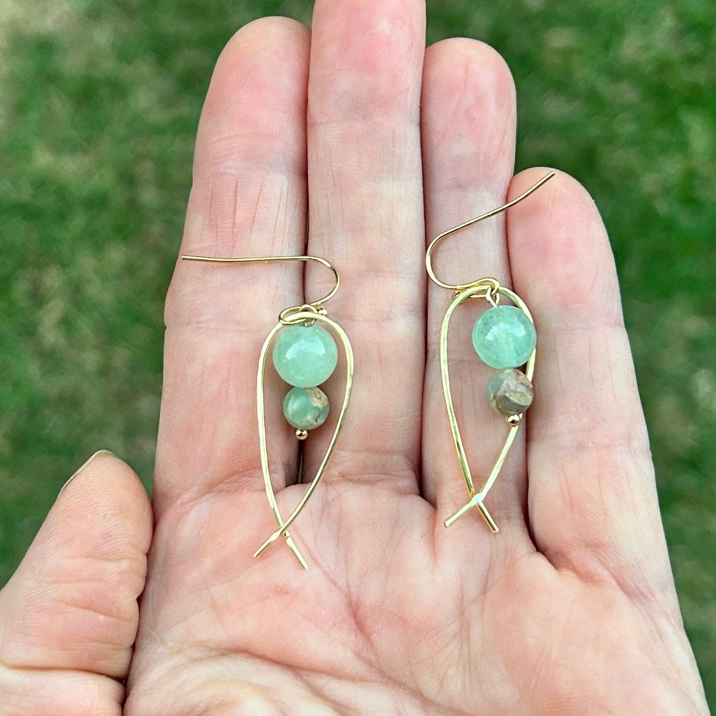 Crossover Gold Coloured Beaded Jasper Dangle Earrings