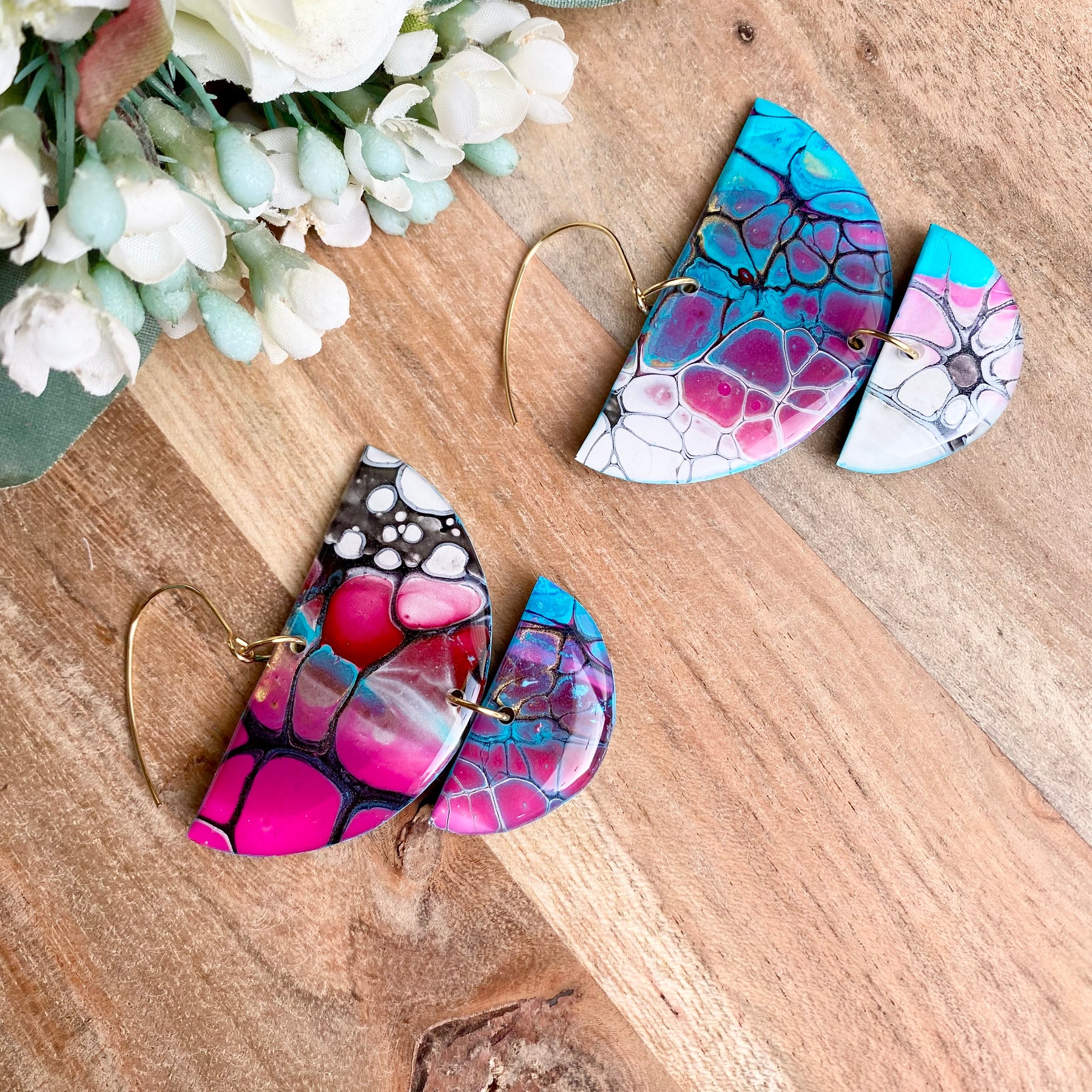 Magenta Turquoise Wearable Art Colourful Lightweight Earrings