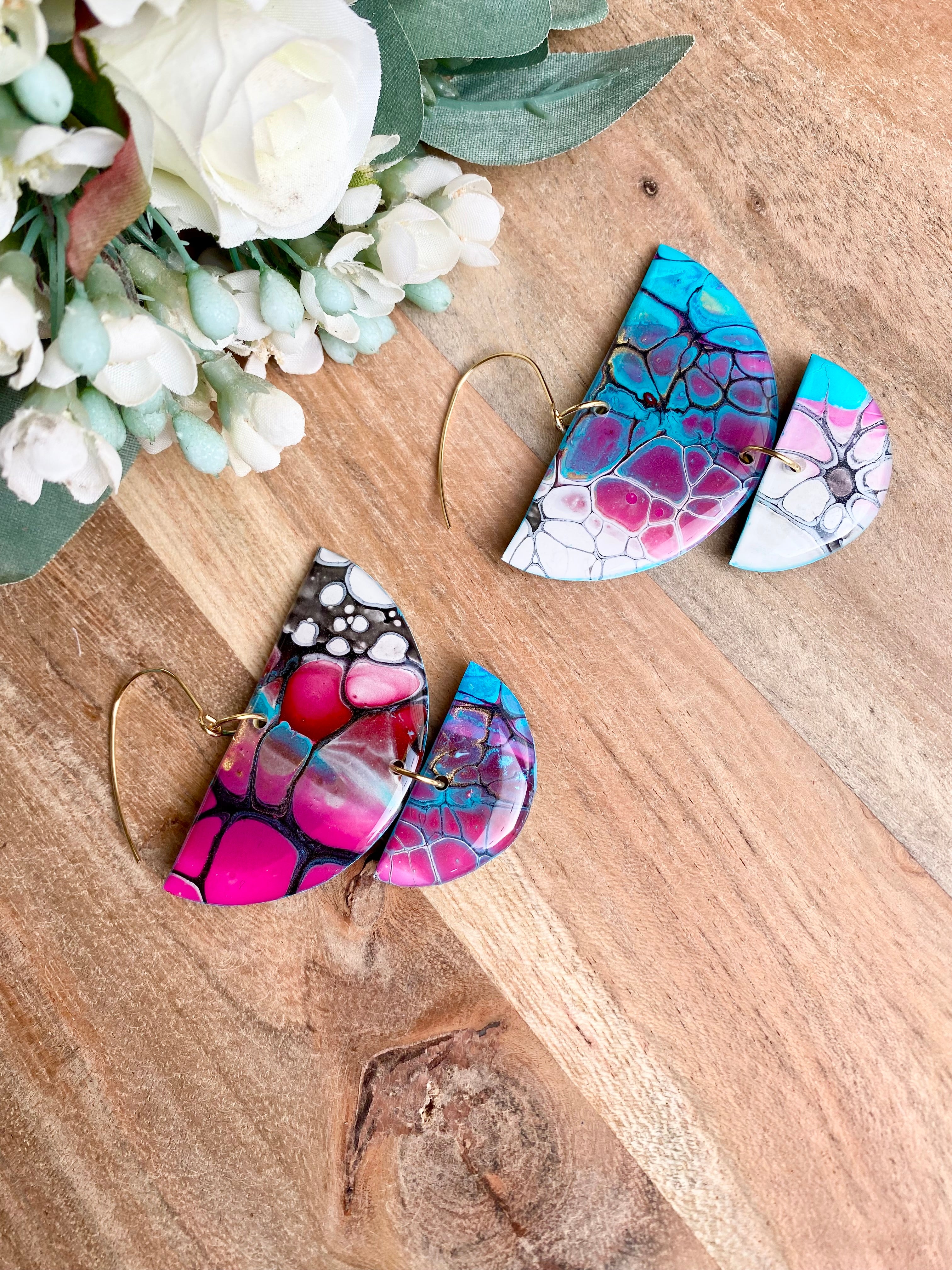 Magenta Turquoise Wearable Art Colourful Lightweight Earrings