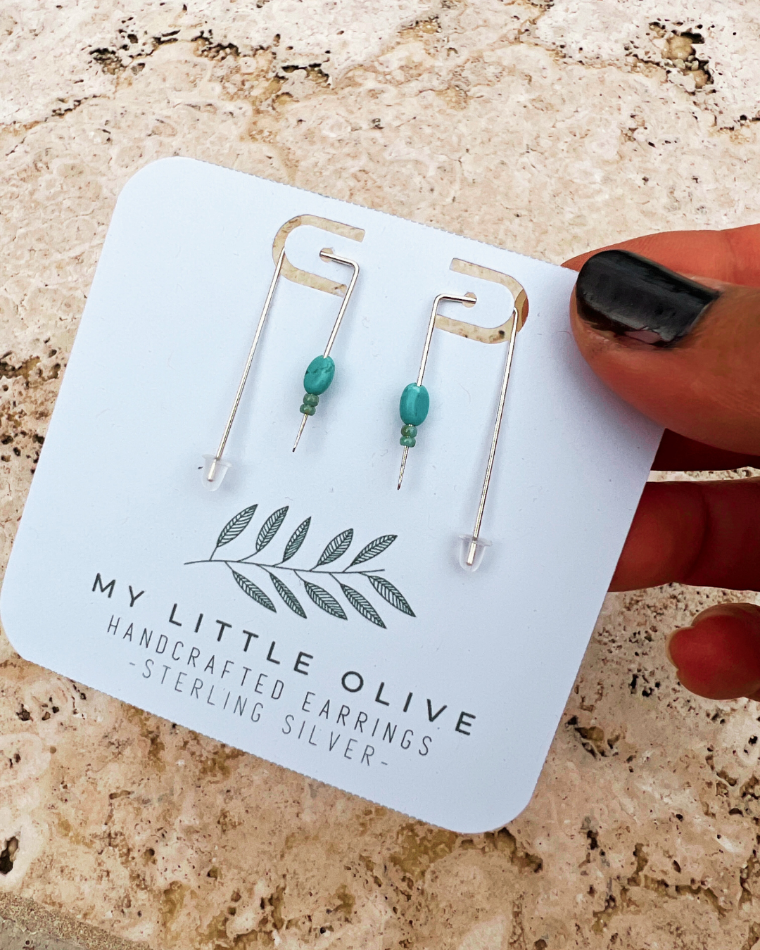 Geometric Threaded Earrings | Sterling Silver | Blue Magnesite | Tourmaline