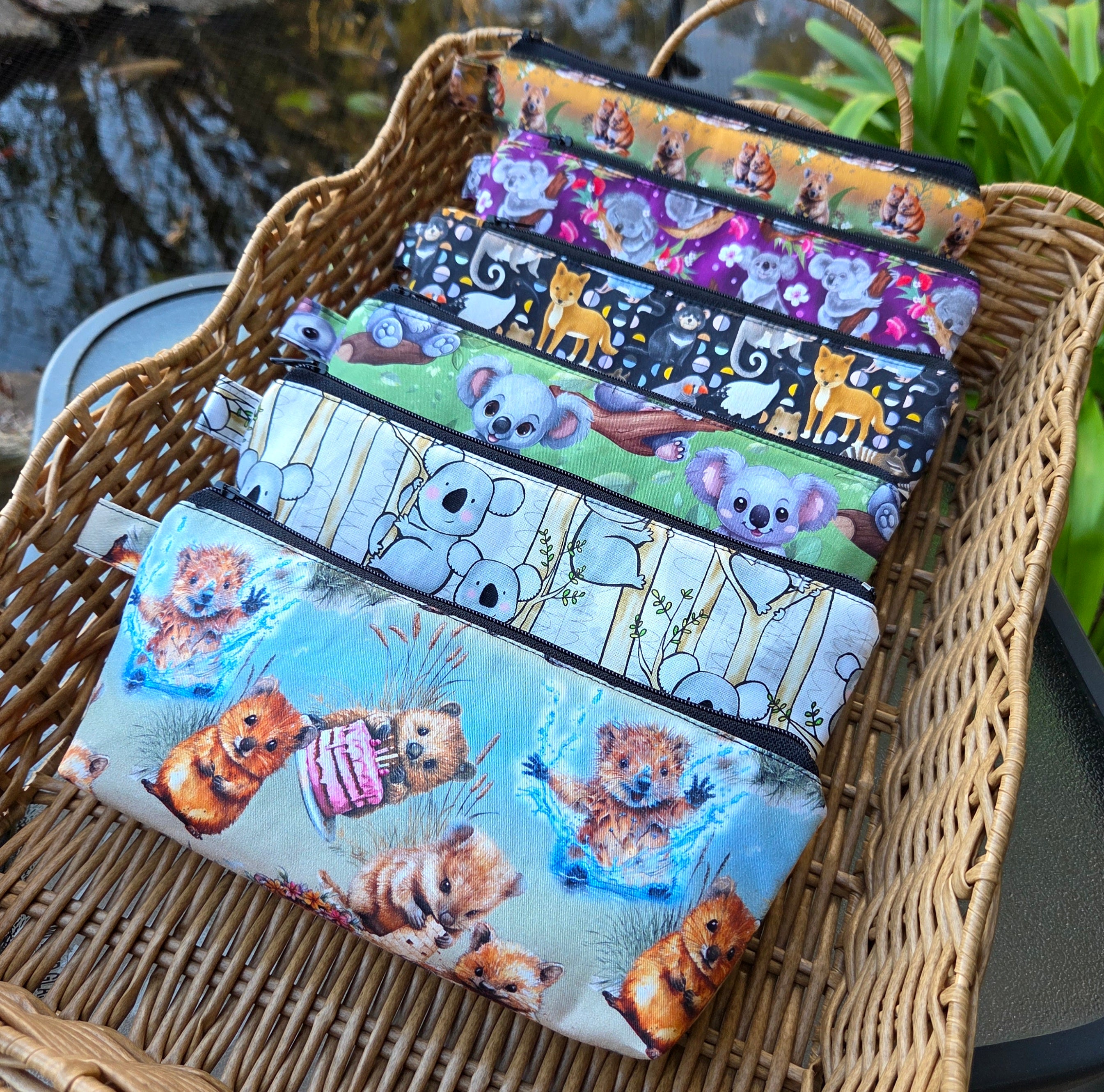 Pencil cases in Australian native animal fabrics