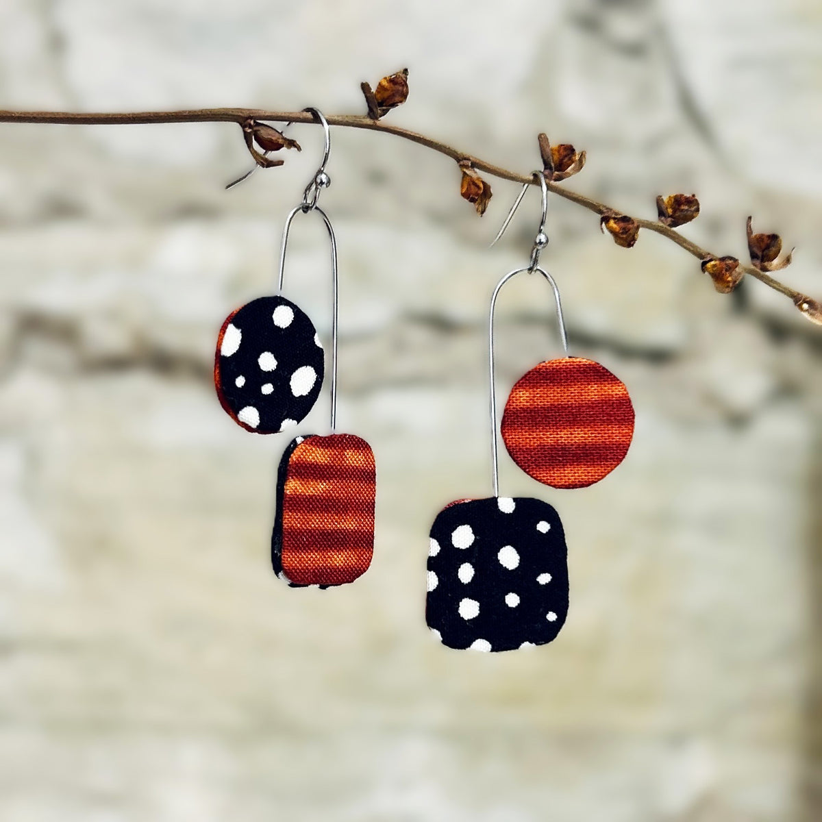 Earrings Asymmetrical Multi Colour Options - Black White Orange Purple Lime