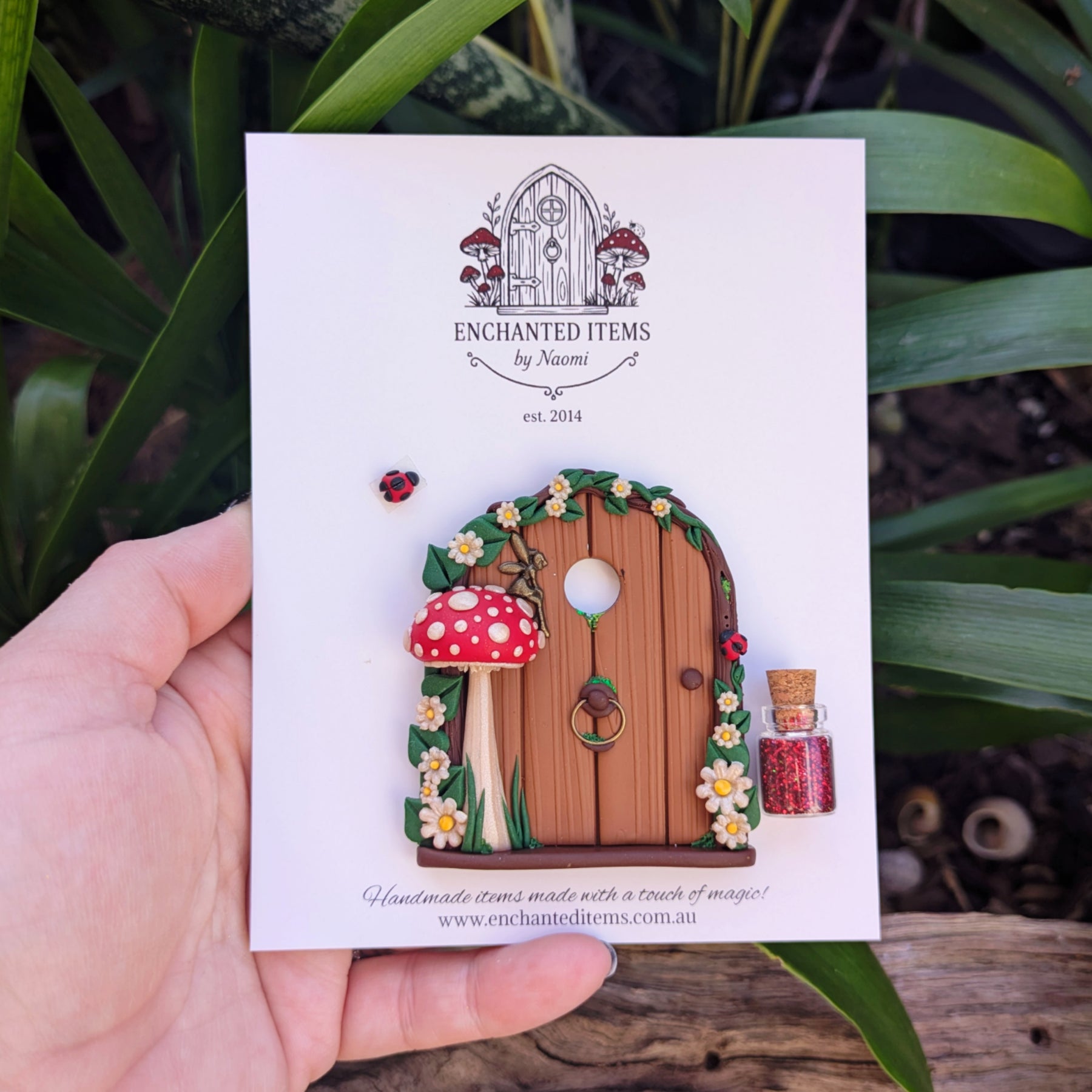Mini Woodland Fairy Door with Red Mushroom