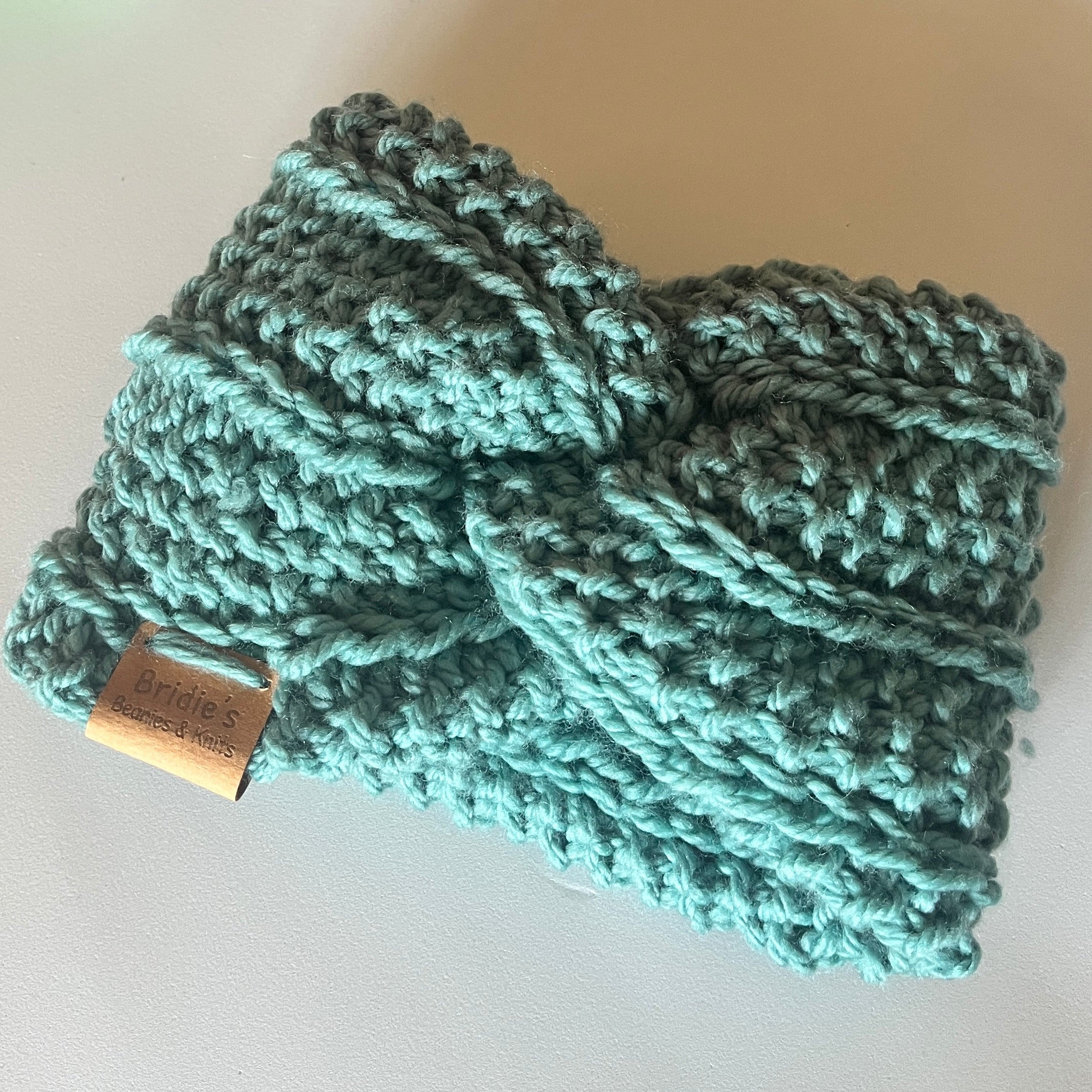 100% wool hand knitted hale twist Earwarmer headband
