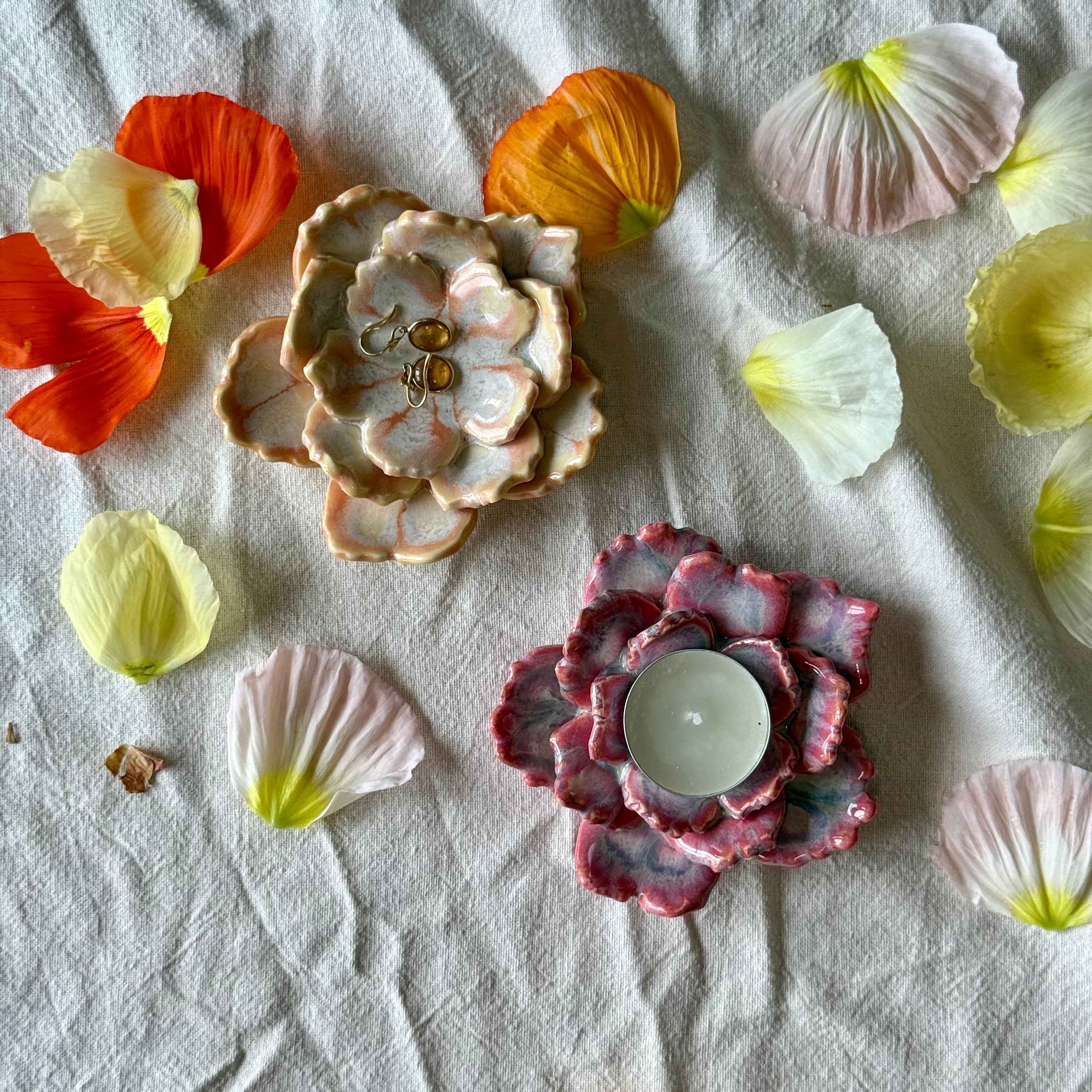 Porcelain Petal Dish | Tea Light Holder or Trinket Dish | Ceramic