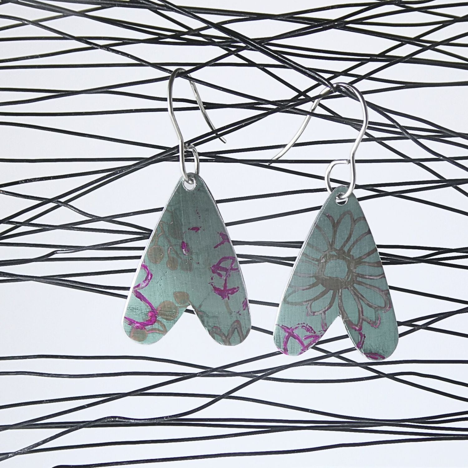 Anodised aluminium earrings hand printed - Midnight Velvet Collection