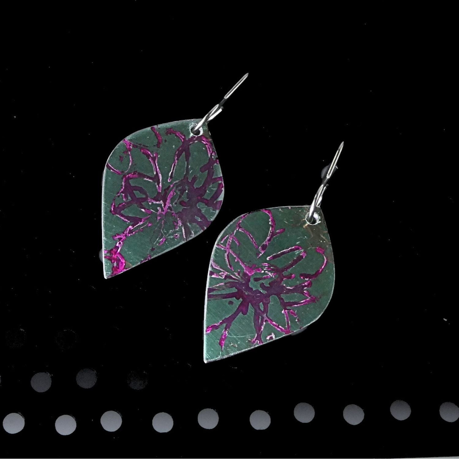 Anodised aluminium earrings hand printed - Midnight Velvet Collection