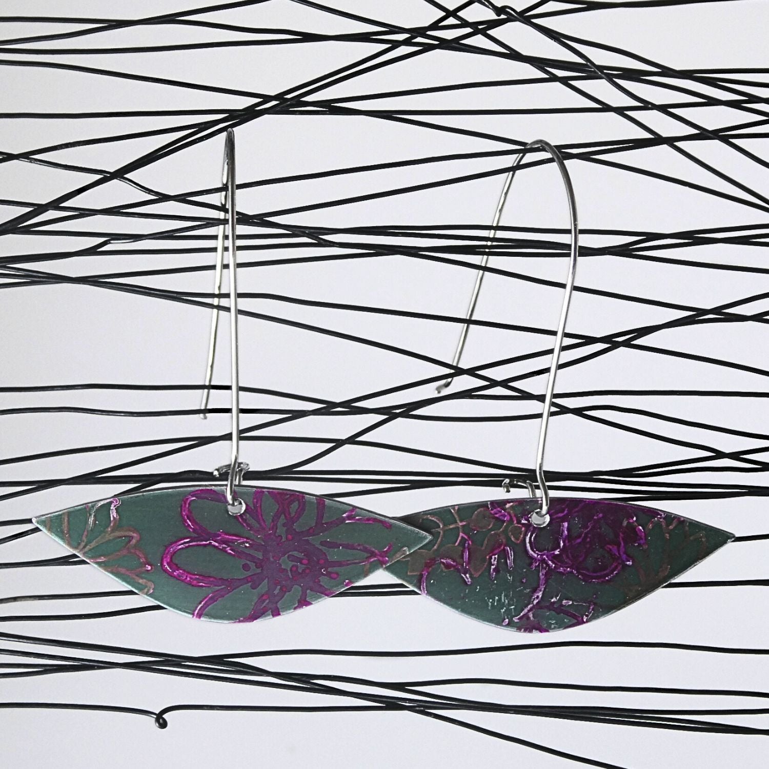 Anodised aluminium earrings hand printed - Midnight Velvet Collection