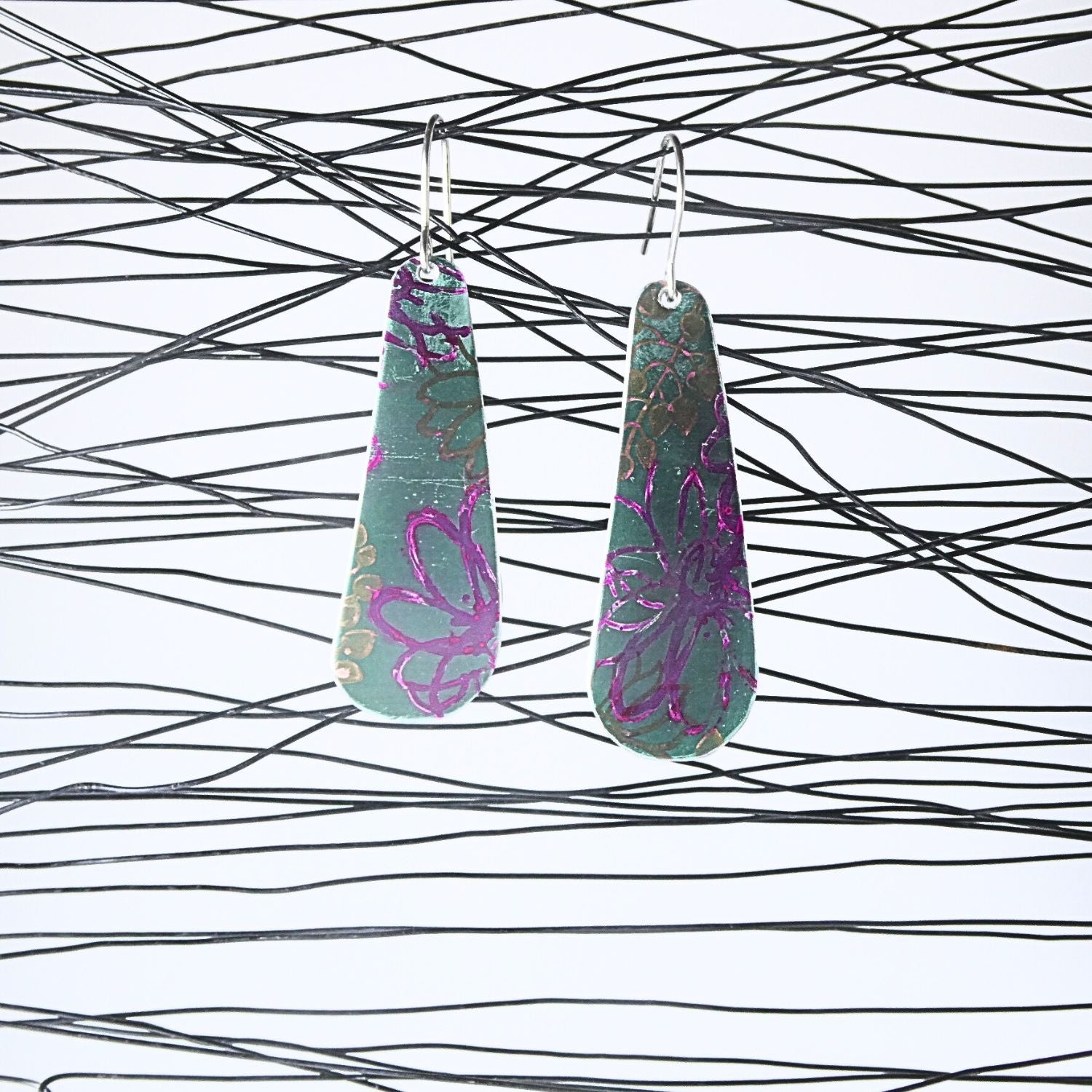 Anodised aluminium earrings hand printed - Midnight Velvet Collection