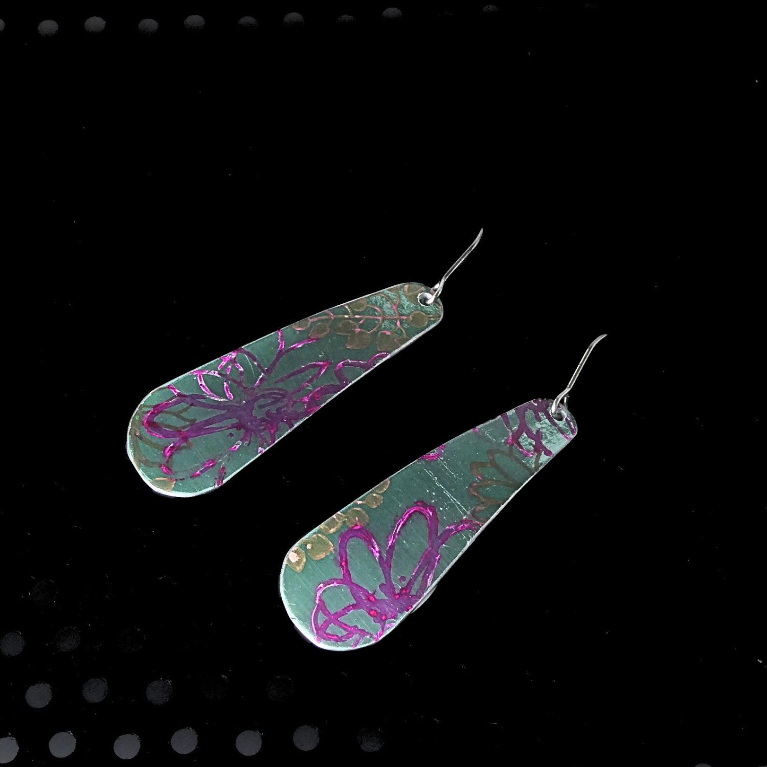 Anodised aluminium earrings hand printed - Midnight Velvet Collection
