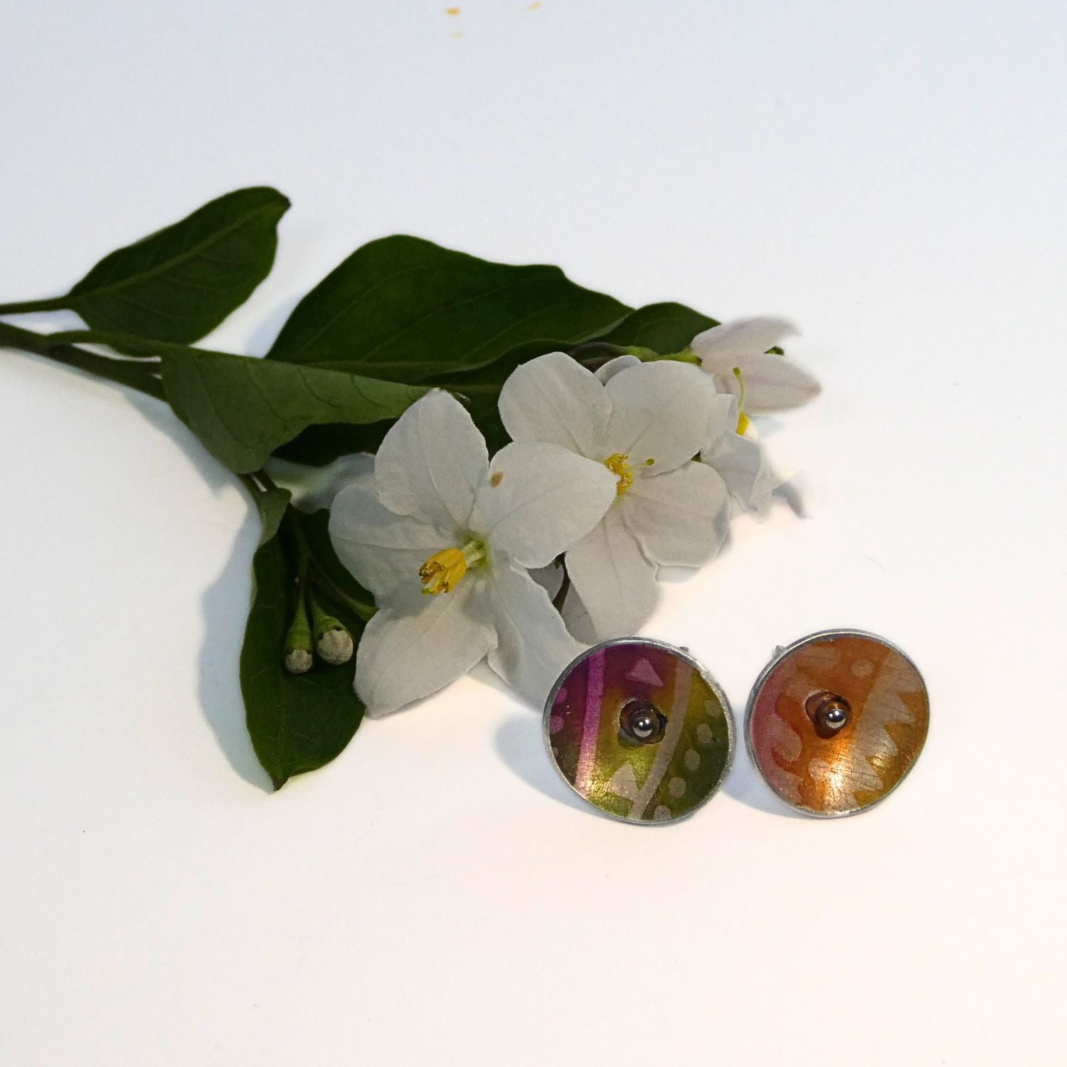 Anodised aluminium stud earrings Aztec Aura Collection