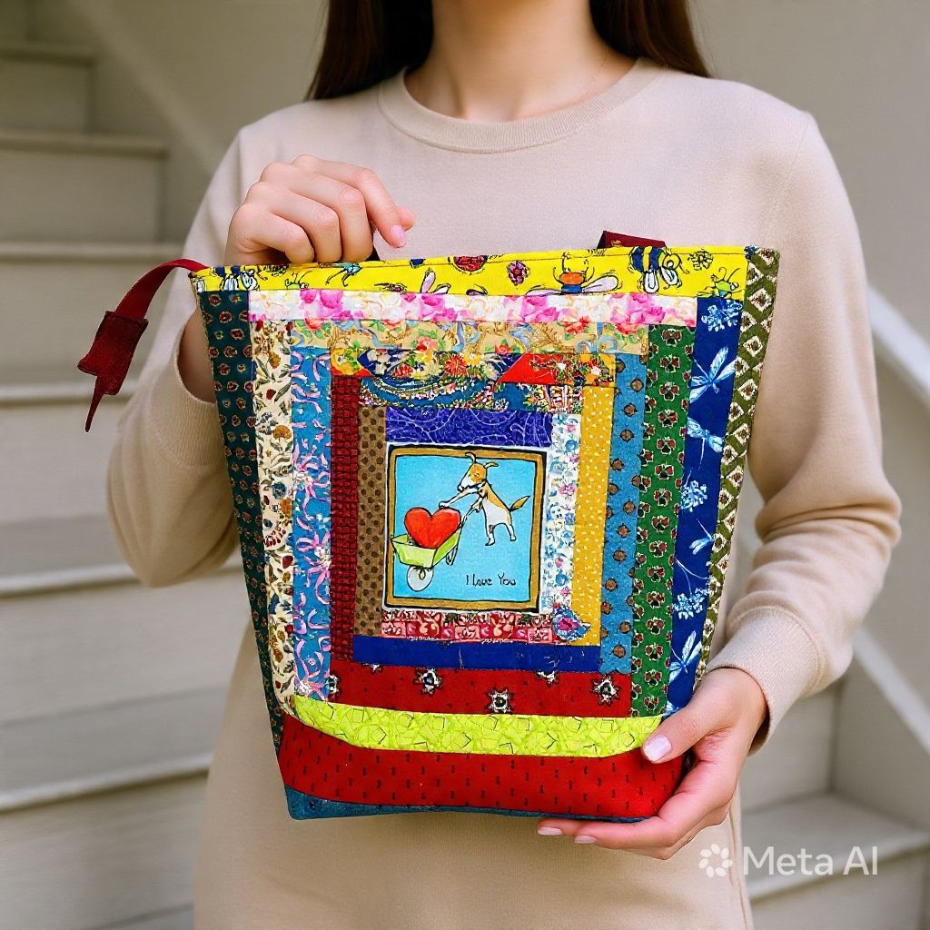 Thinking of You log cabin patchwork tote