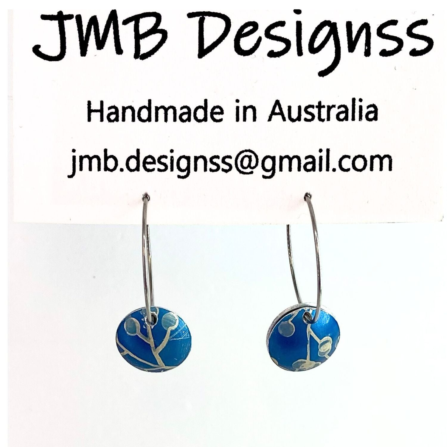 Anodised aluminium earrings hand printed Wattle and Sky Collection