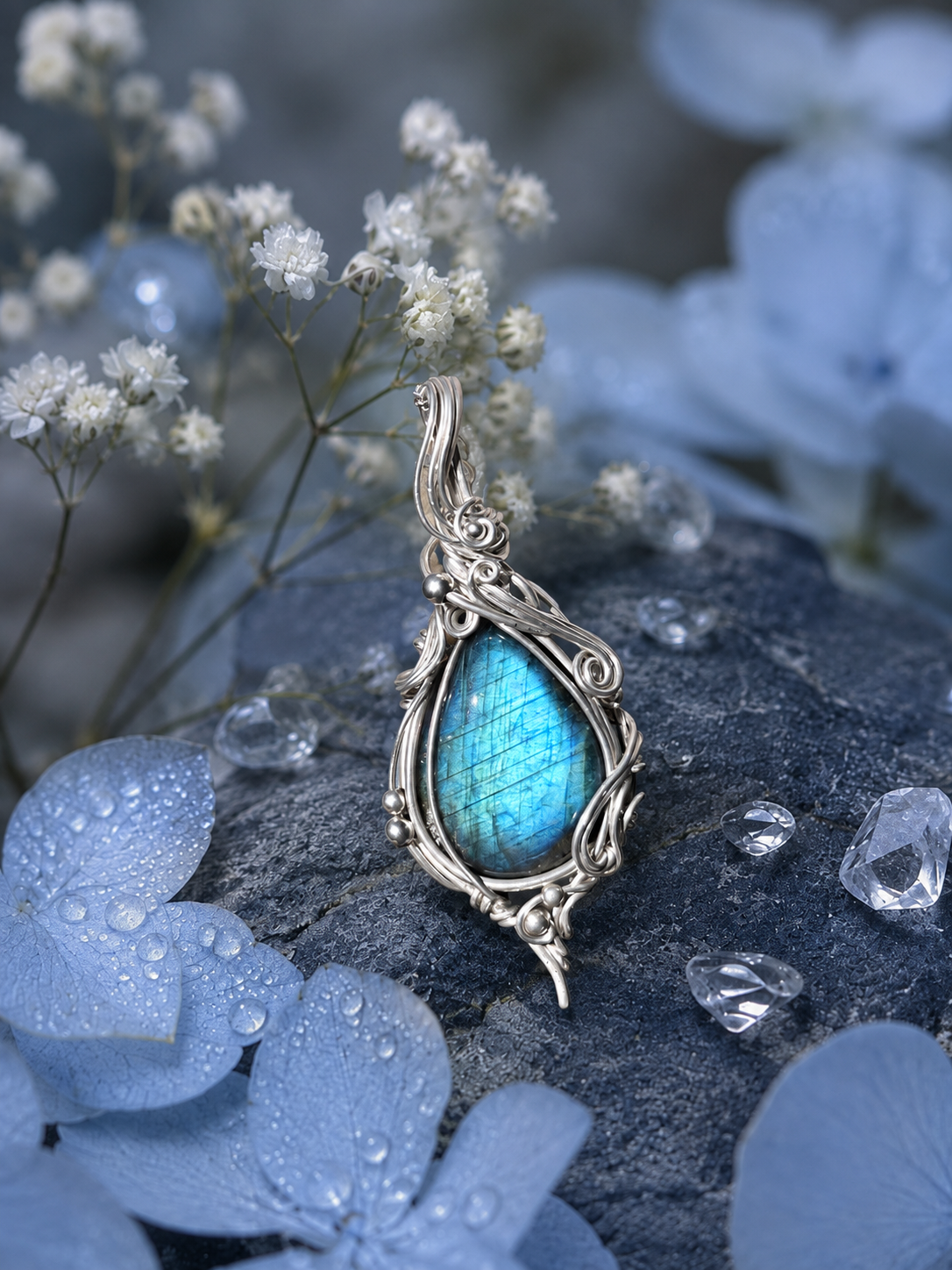 Simple silver labradorite wire wrap