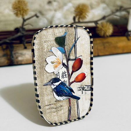 Pendant Necklace Brooch Miniature Kingfisher Collage Art - APE-35