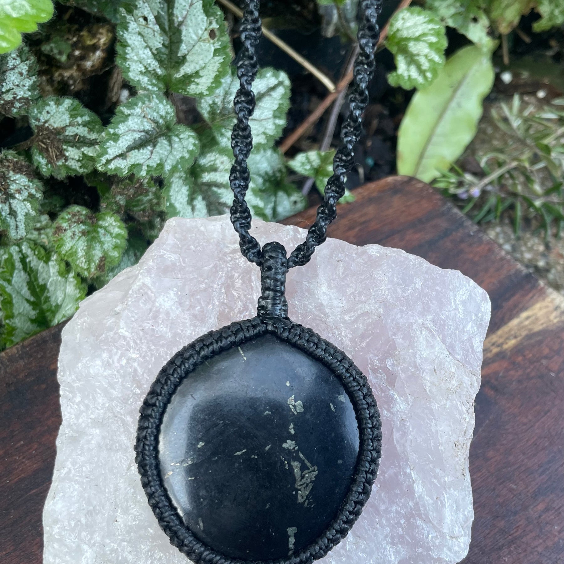 Shungite Macrame Necklace, Adjustable Boho Pendant