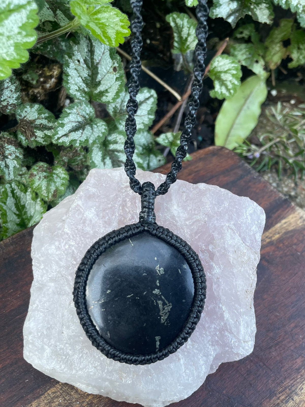 Shungite Macrame Necklace, Adjustable Boho Pendant