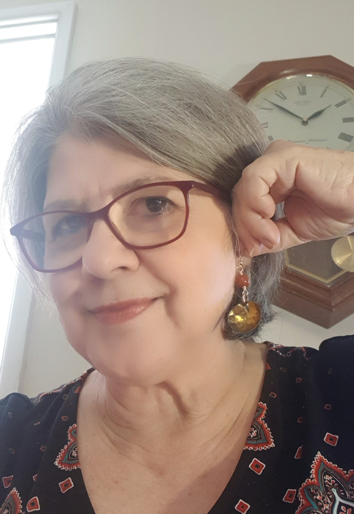Brass domed earrings with Carnelian beads #631 AM/E