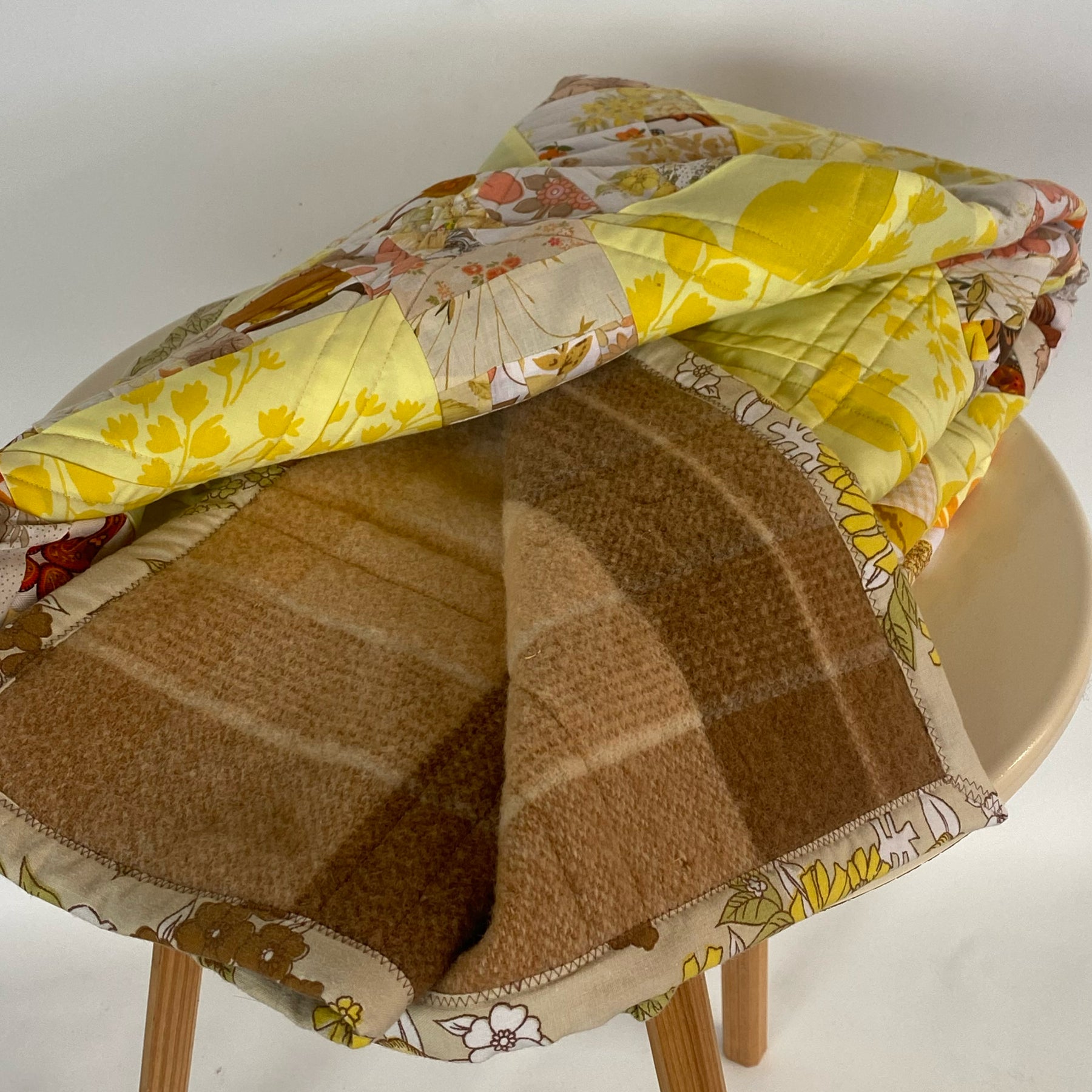Sunlit Harvest Handmade Quilt Upcycled Vintage Fabrics & Wool Blanket