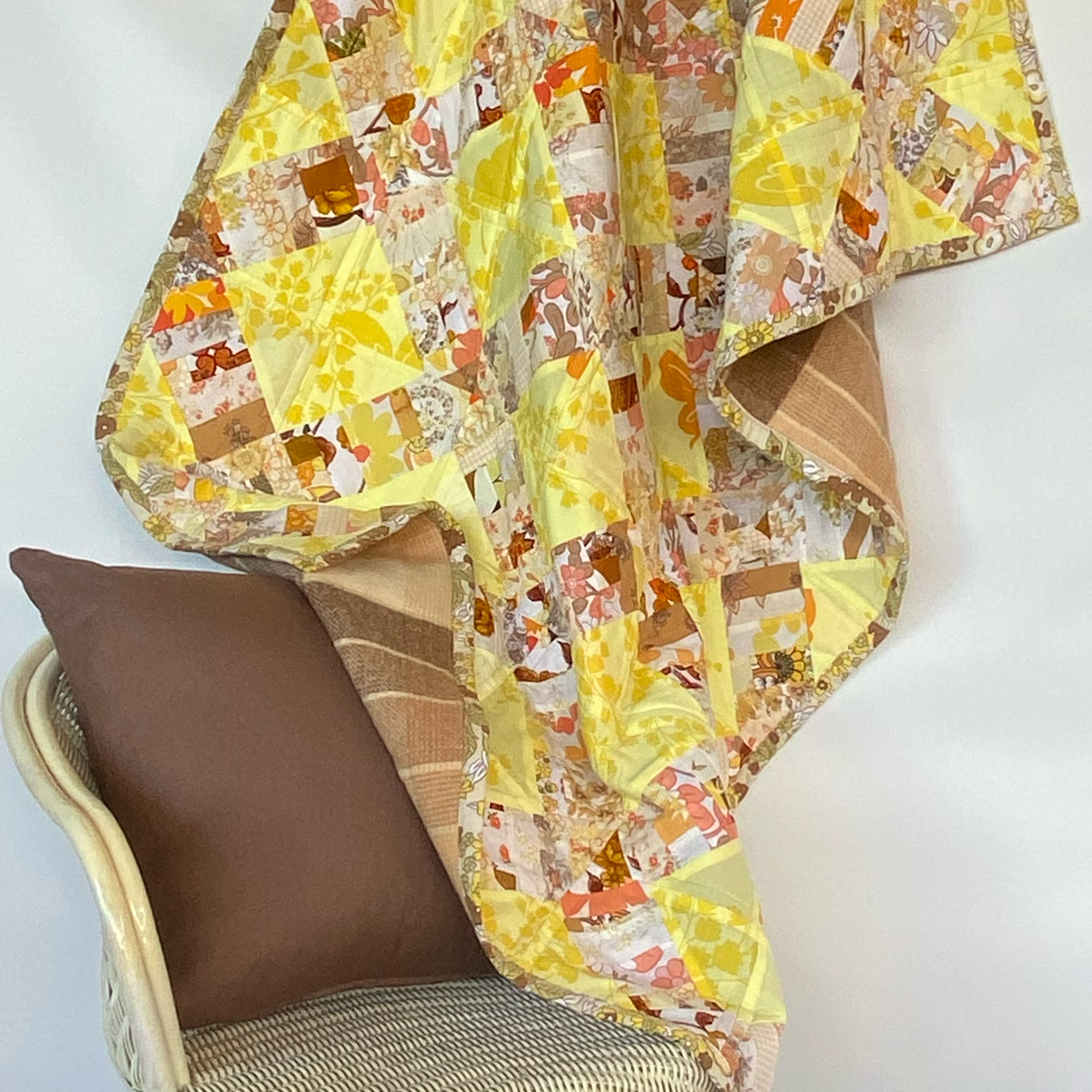 Sunlit Harvest Handmade Quilt Upcycled Vintage Fabrics & Wool Blanket