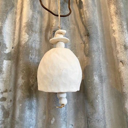 Handmade White Clay Bell on jute string (26-14)