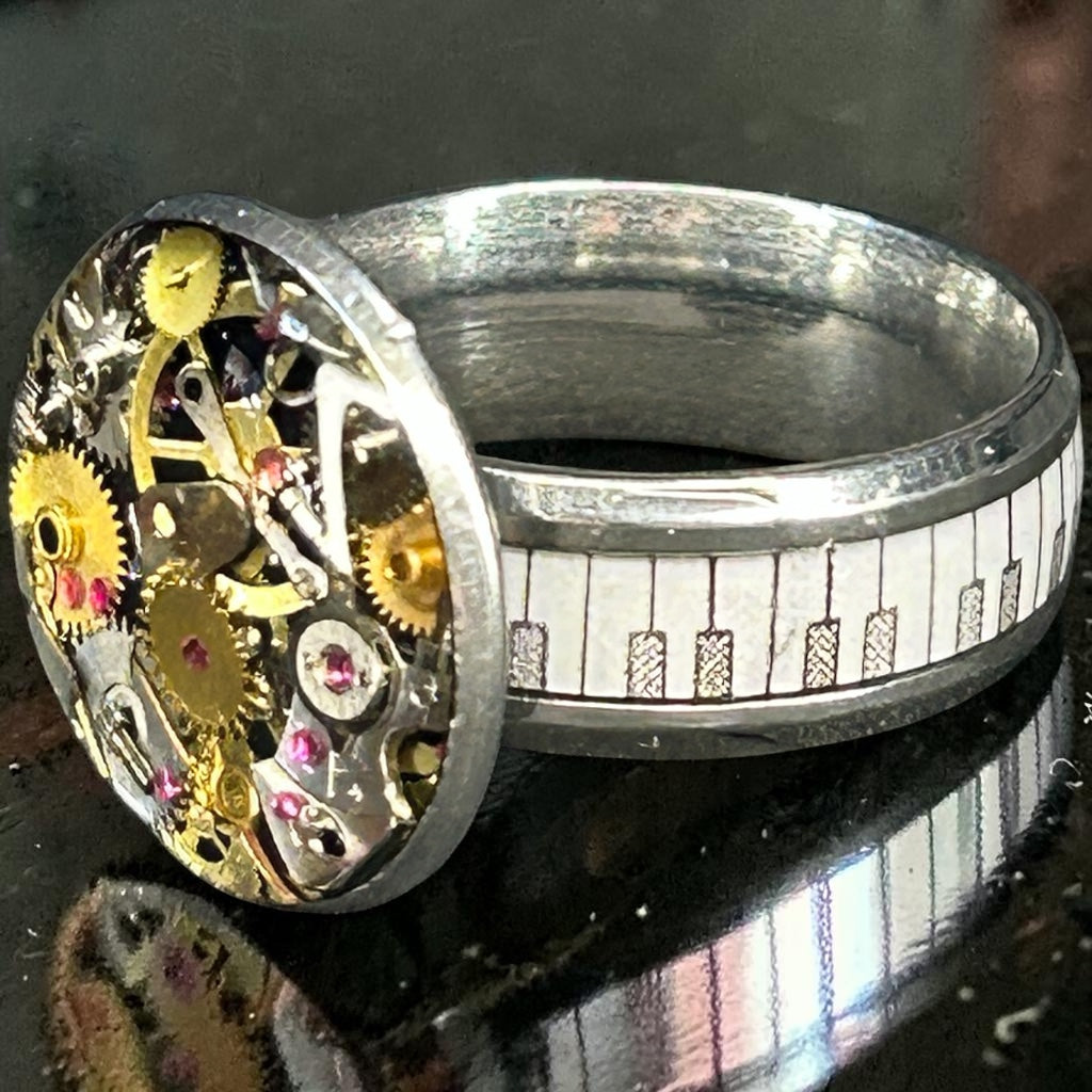 Steampunk watch parts (piano keys) ring