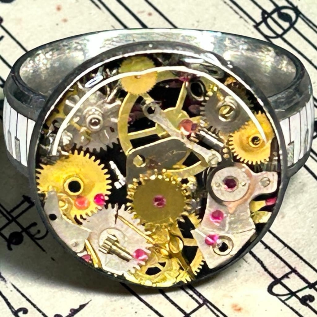 Steampunk watch parts (piano keys) ring