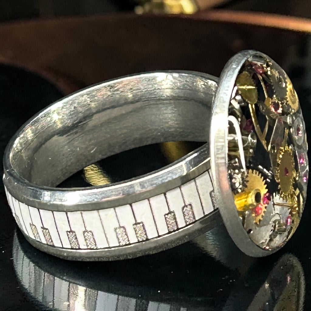 Steampunk watch parts (piano keys) ring