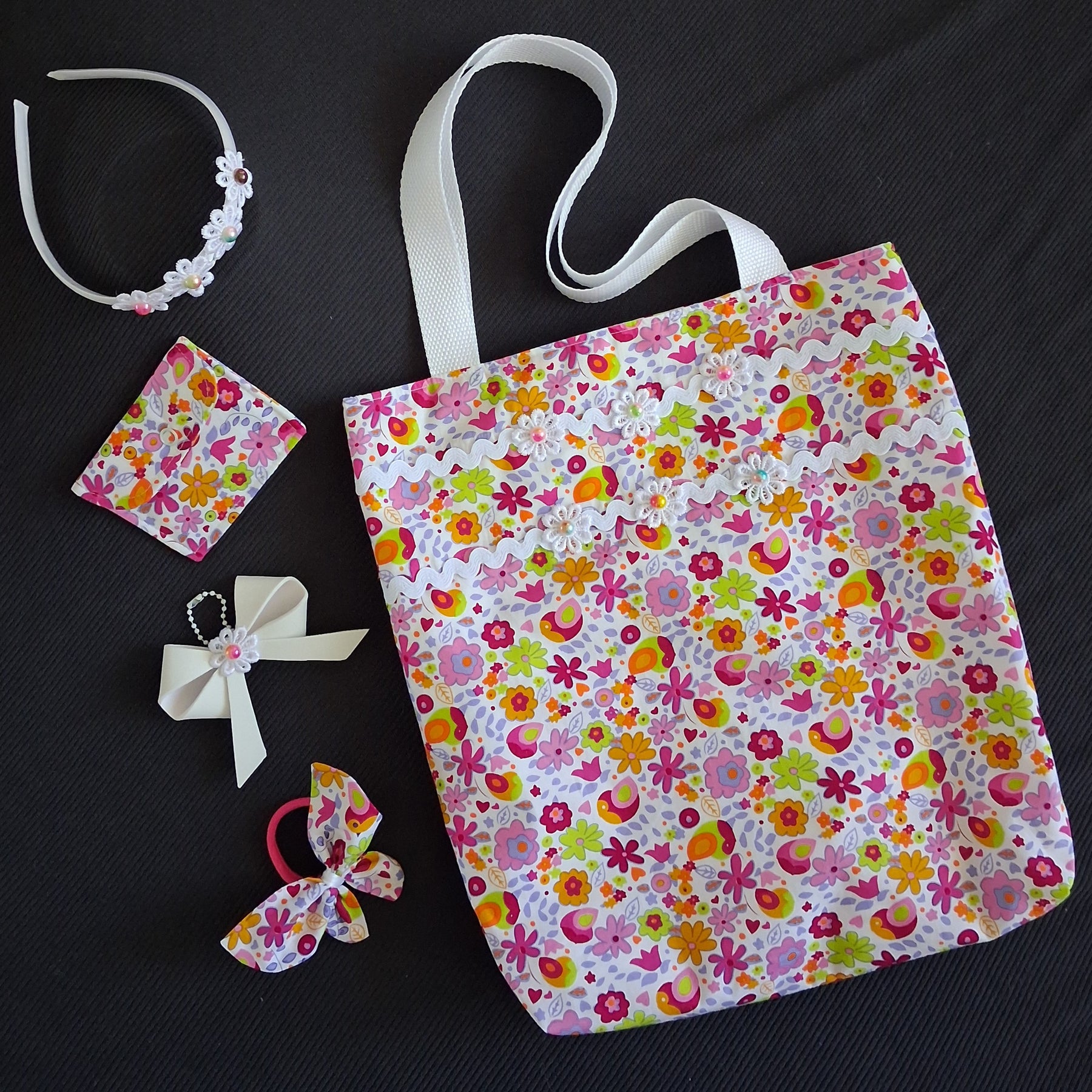 Children's Tote Bag, Purse, Bag Charm and Hair Accessories