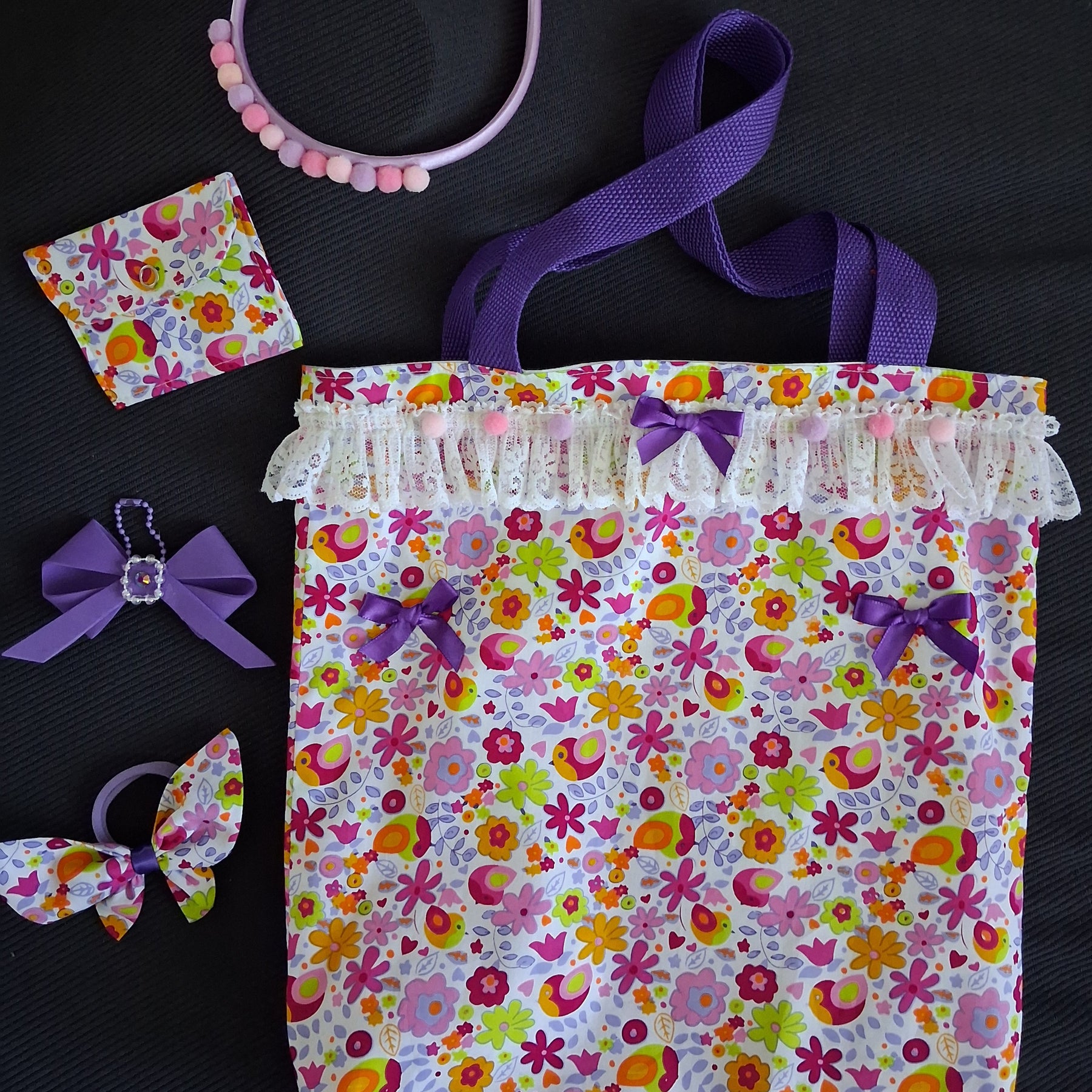 Children's Tote Bag, Purse, Bag Charm and Hair Accessories