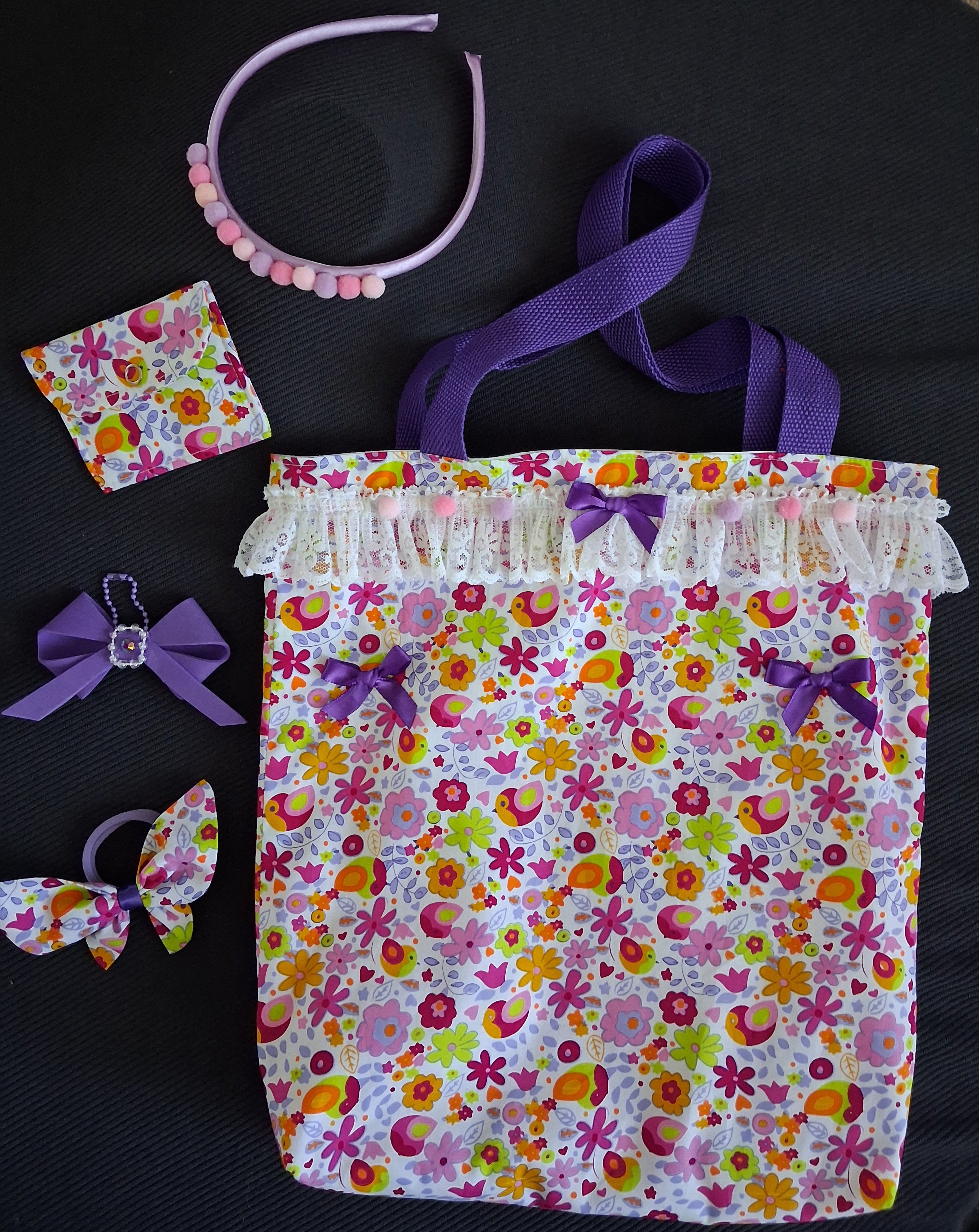 Children's Tote Bag, Purse, Bag Charm and Hair Accessories