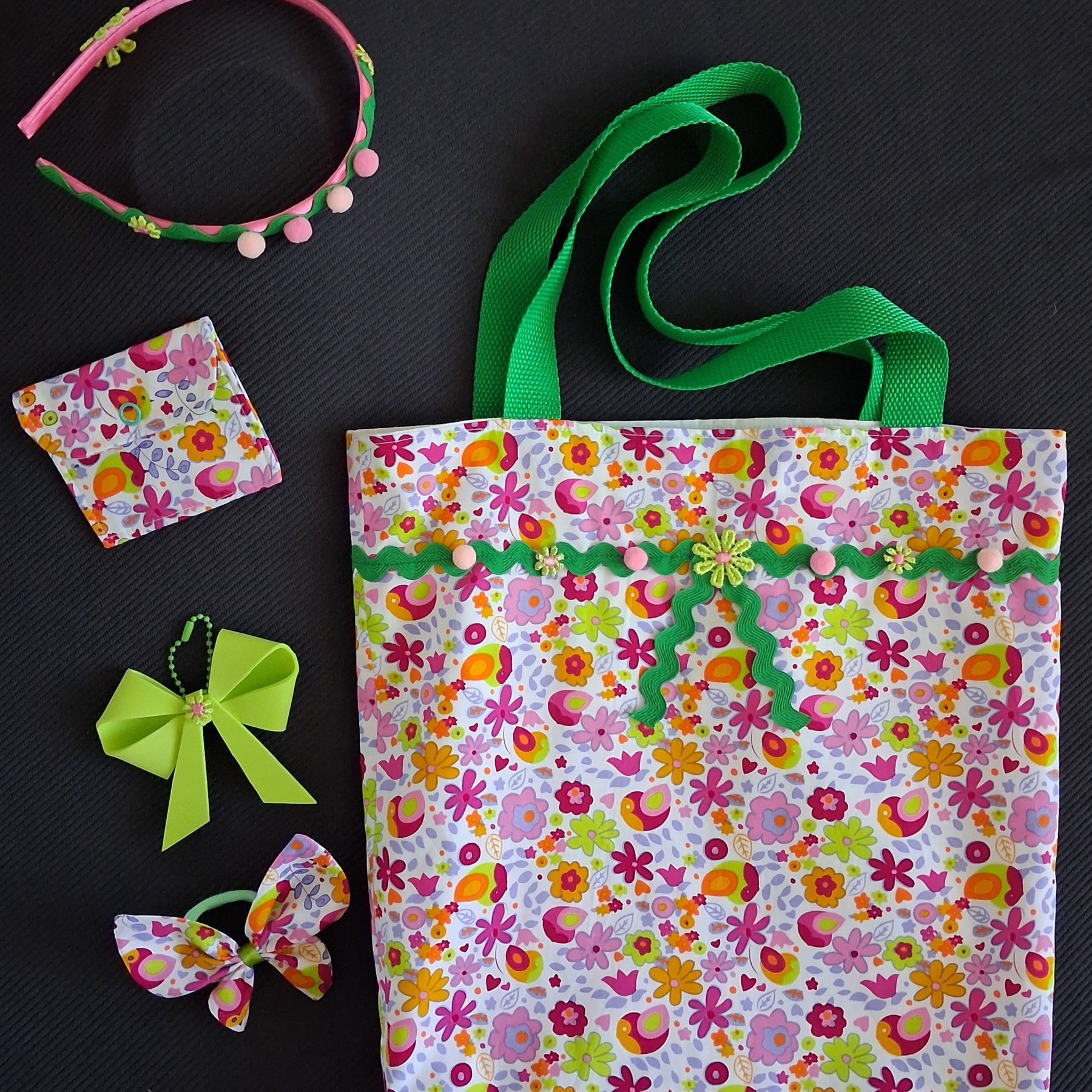 Children's Tote Bag, Purse, Bag Charm and Hair Accessories