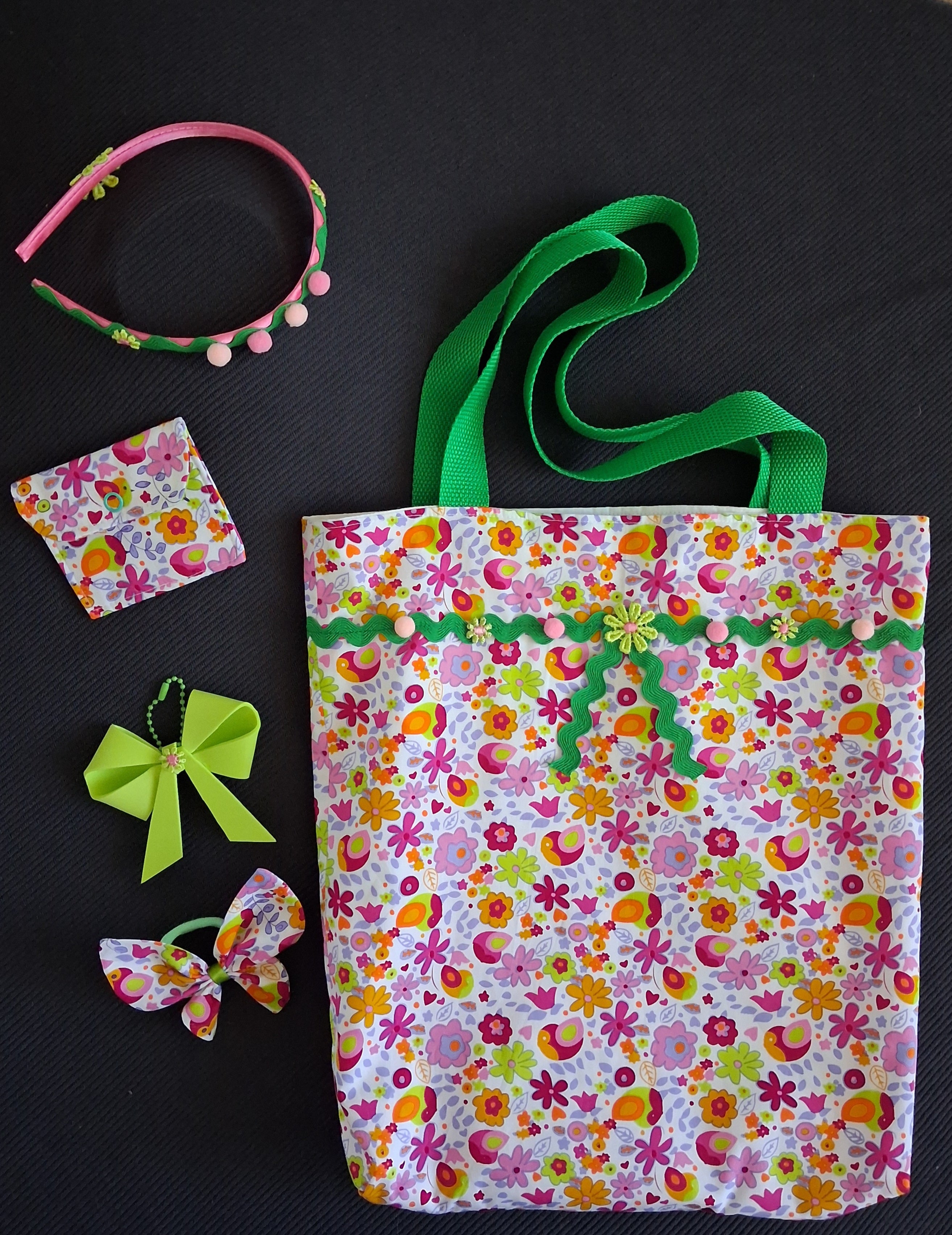 Children's Tote Bag, Purse, Bag Charm and Hair Accessories