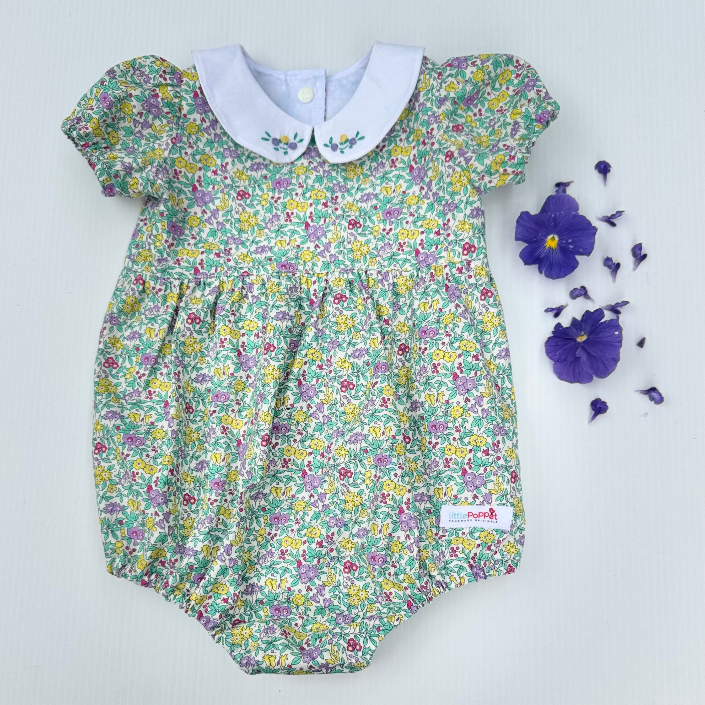 Liberty Baby Playsuit with Hand Embroidery