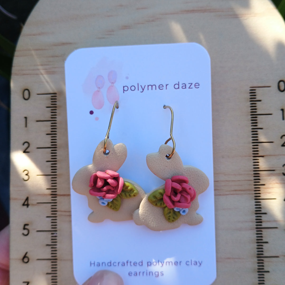 Rose flower rabbit dangle earrings