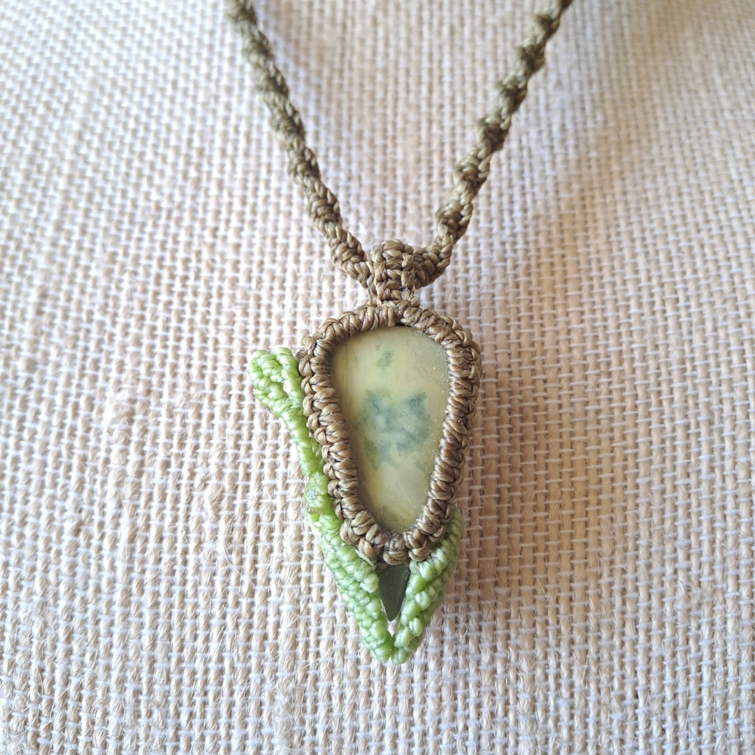Lemon Chrysoprase Micro Macramé Necklace