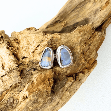 Australian Boulder Opal Pale Sparkle Stud Earrings in 925 Sterling Silver