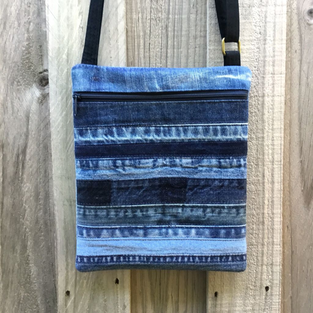 Upcycled Denim Cross Body Bag - Blue Stripes