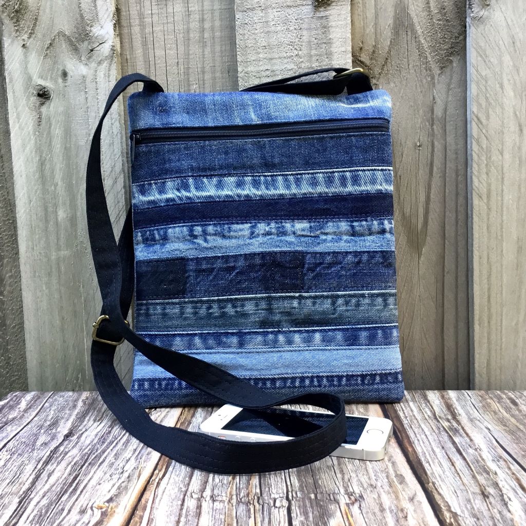 Upcycled Denim Cross Body Bag - Blue Stripes