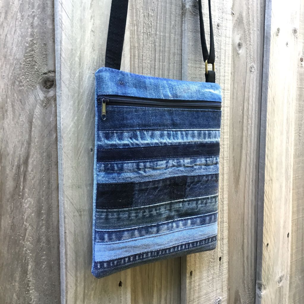 Upcycled Denim Cross Body Bag - Blue Stripes