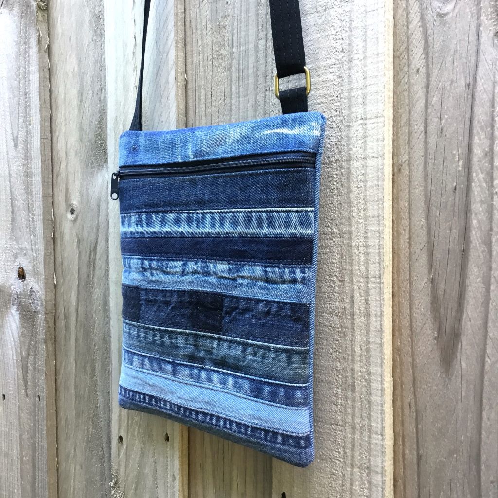 Upcycled Denim Cross Body Bag - Blue Stripes