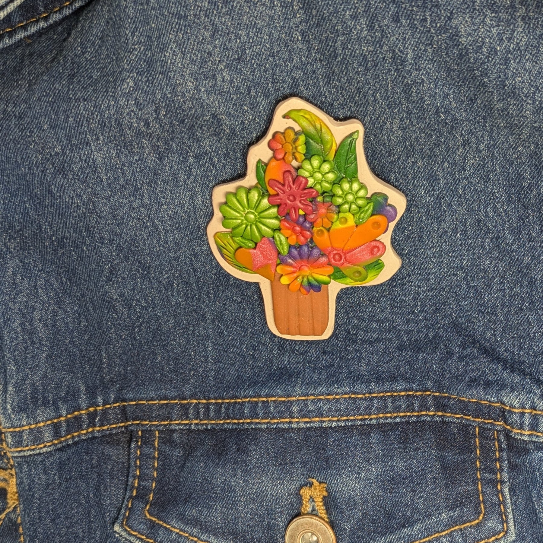 Flower Vase Brooch - Autumn Rainbow