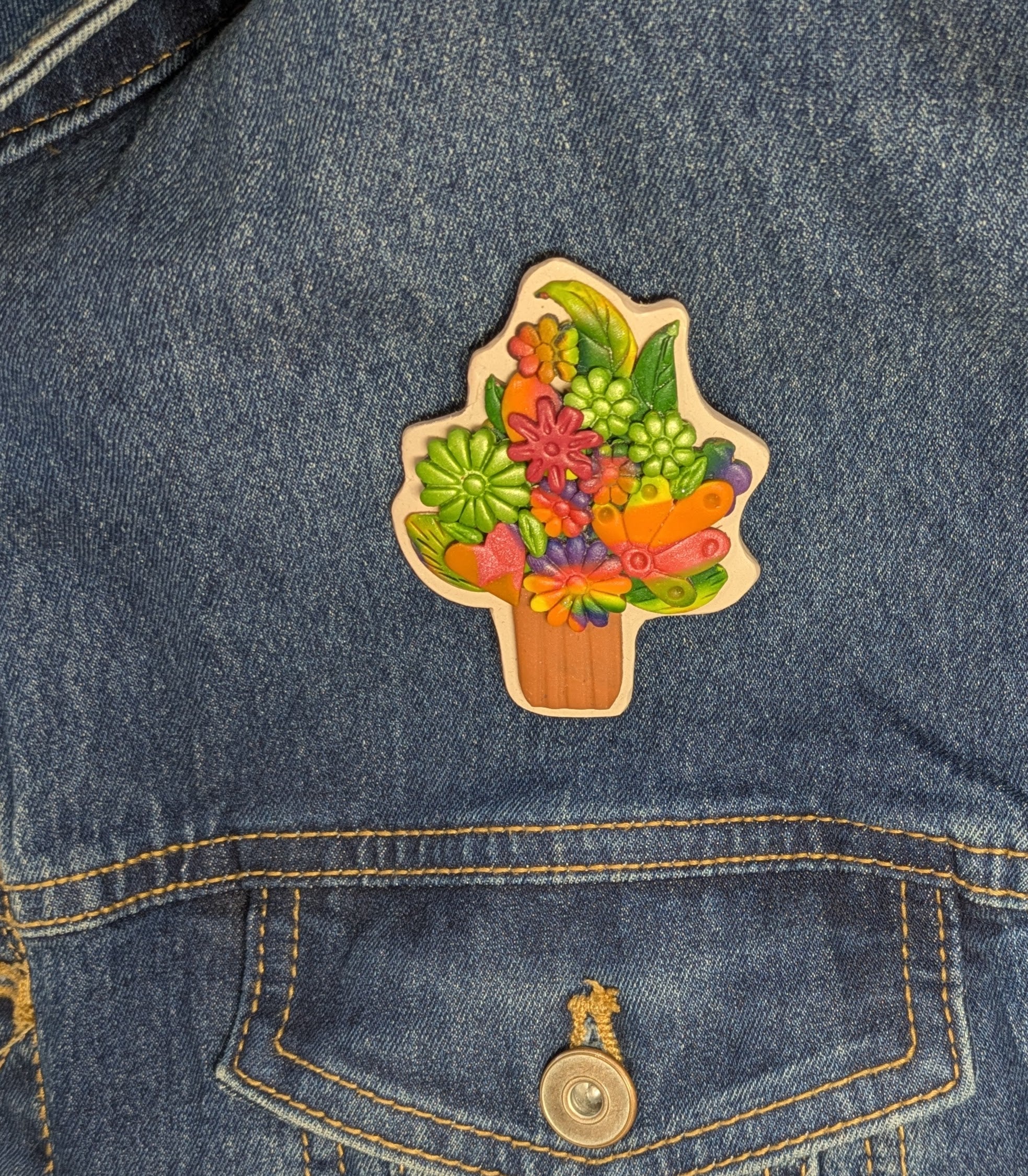 Flower Vase Brooch - Autumn Rainbow