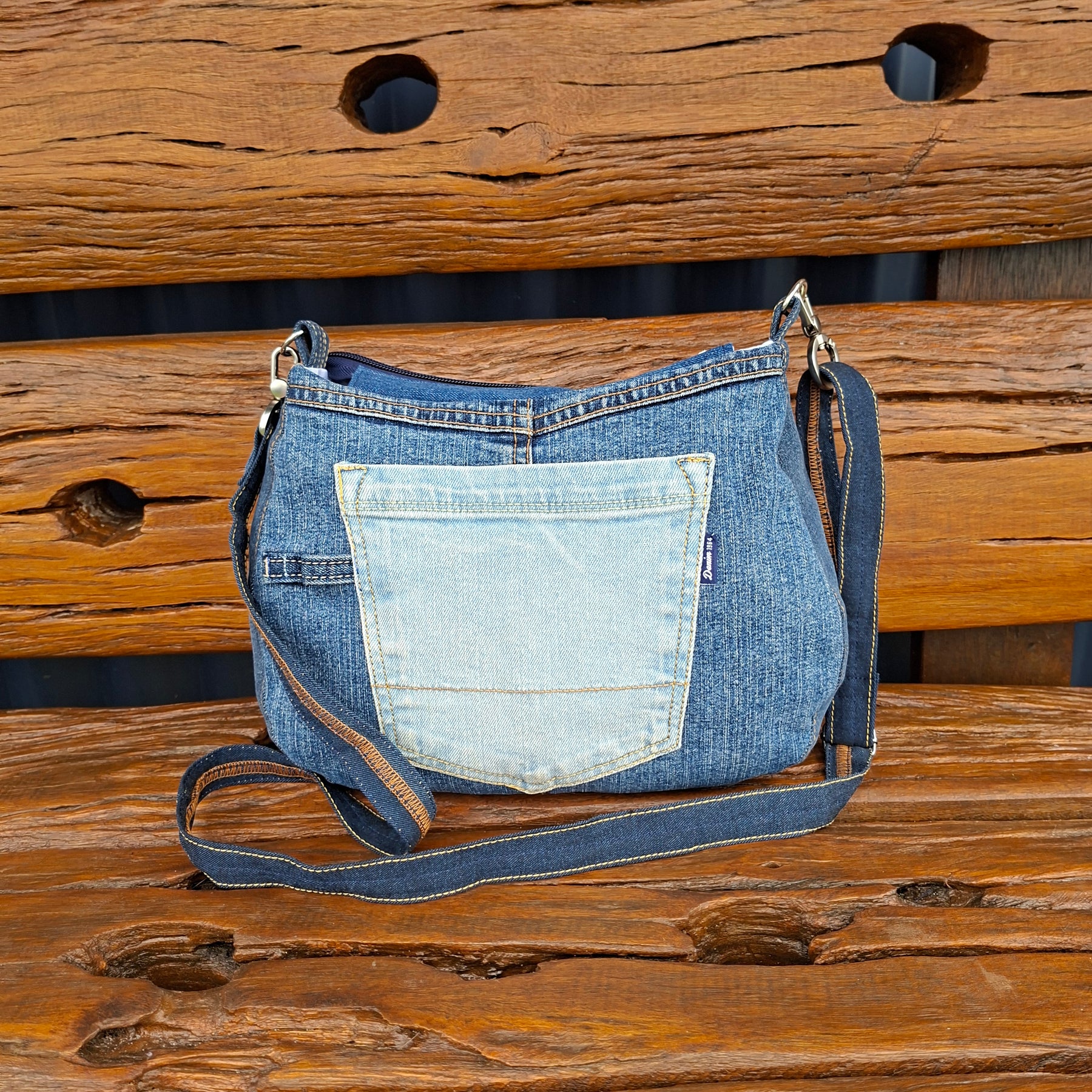 Recycled Calvin Klein Blue Denim Shoulder Bag