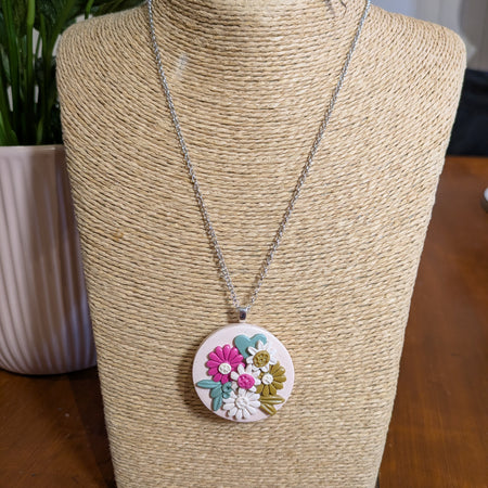 Flower Pendant - Pink/Olive
