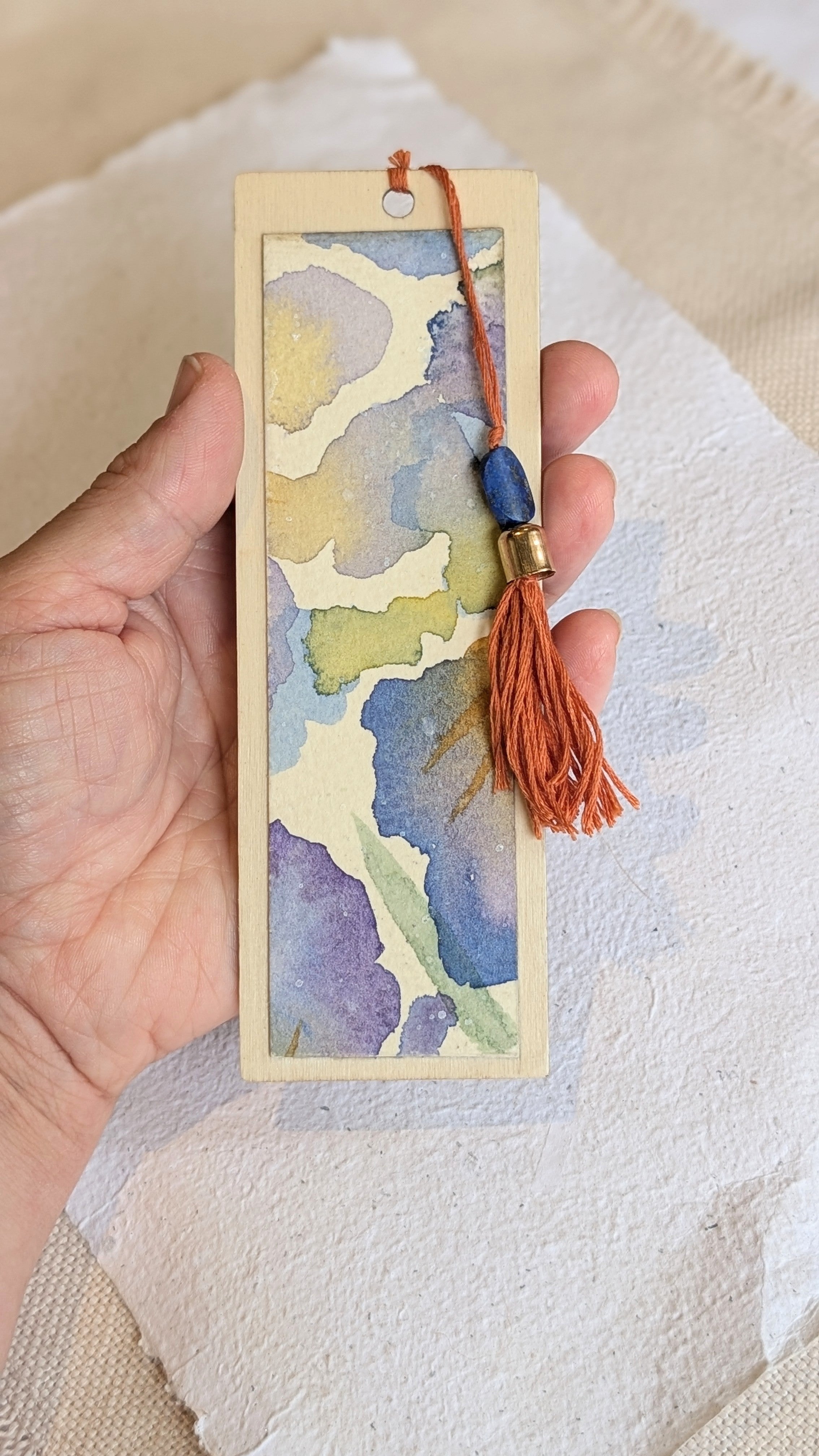 Handmade Watercolour Iris Bookmark | Framed Mini Artwork for Book Lovers