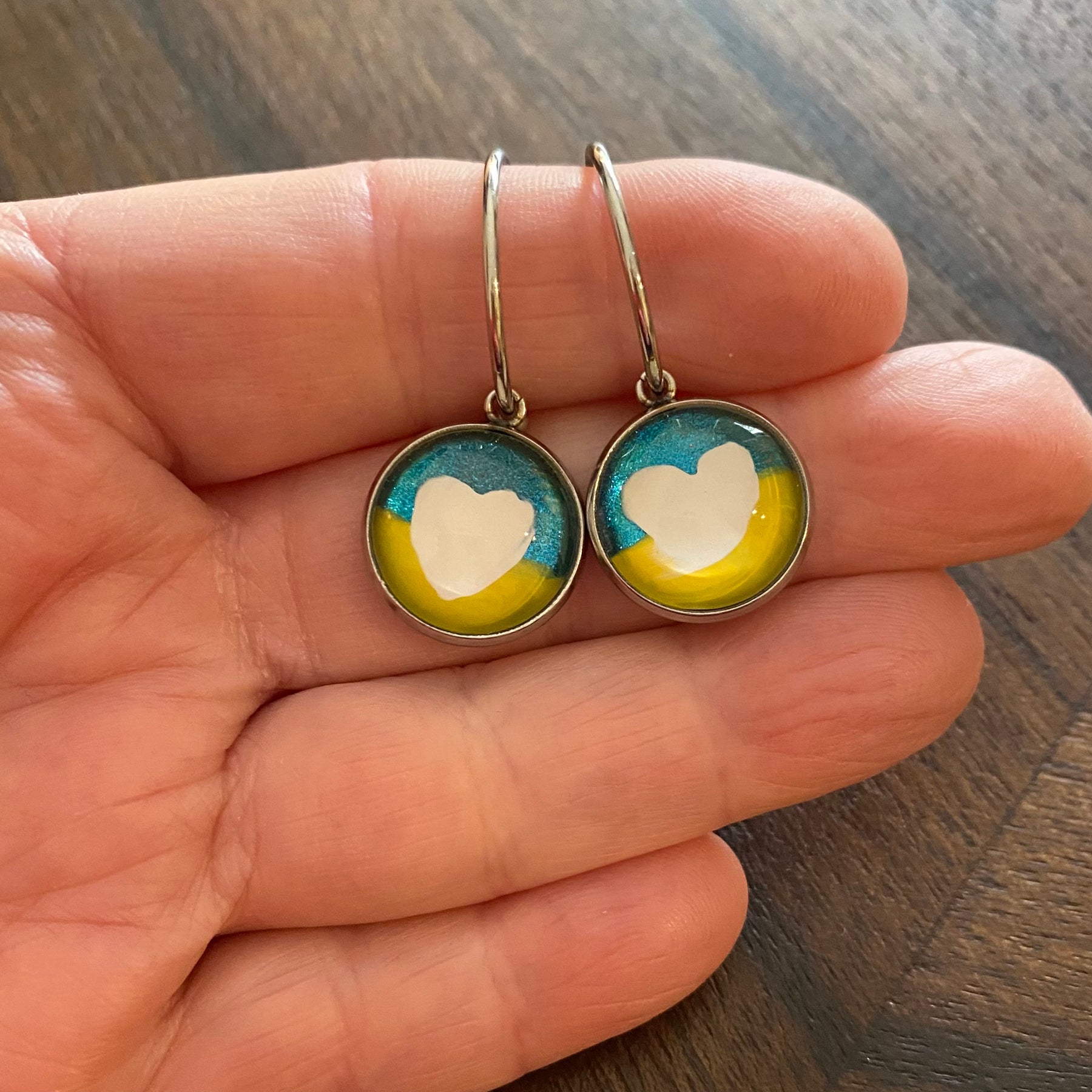 Love Ukraine Heart Earrings - Handpainted Love Ukraine Unique Earrings 14mm