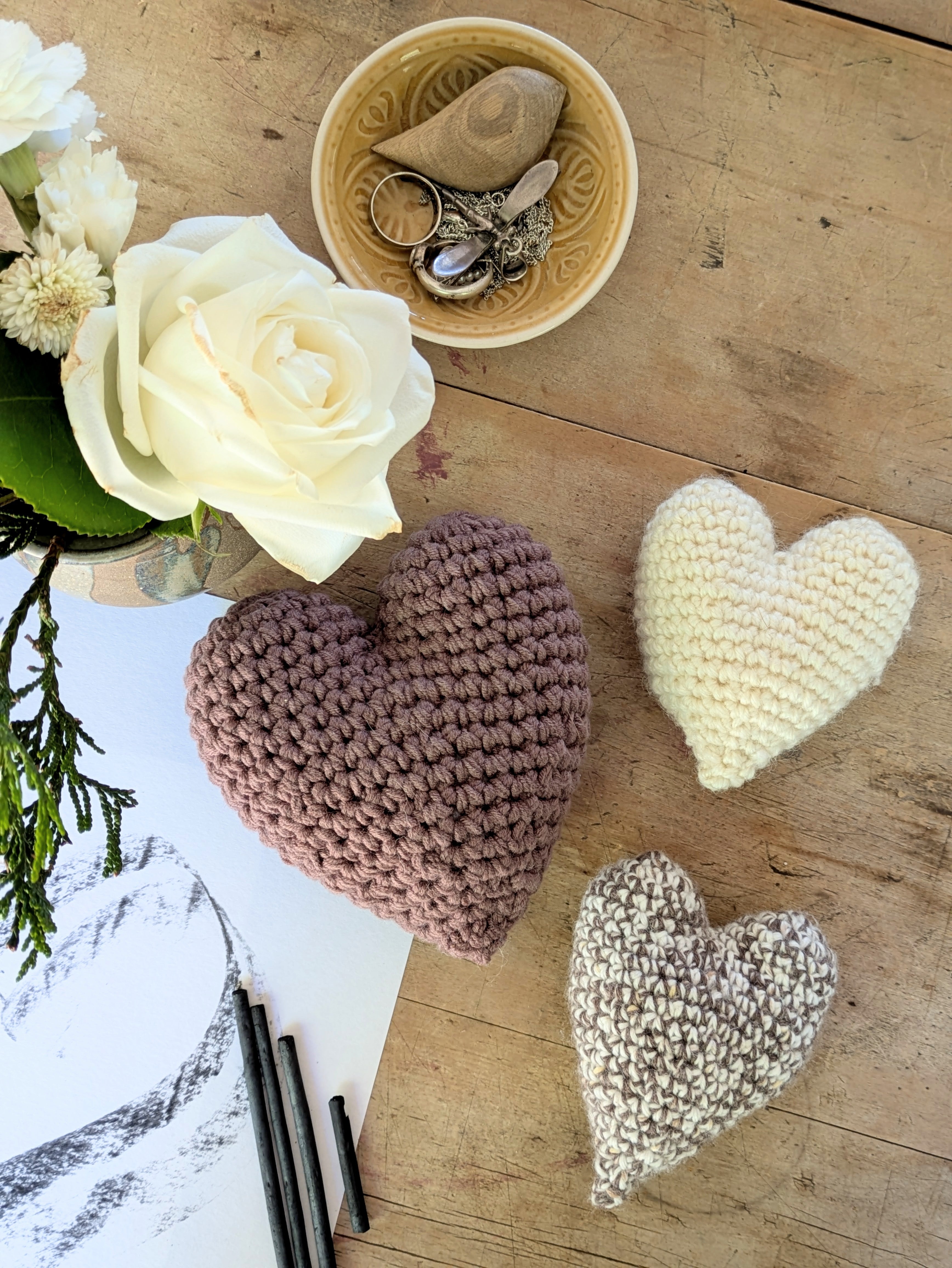 'Love is Love' Heart Natural Colours Textured Crochet