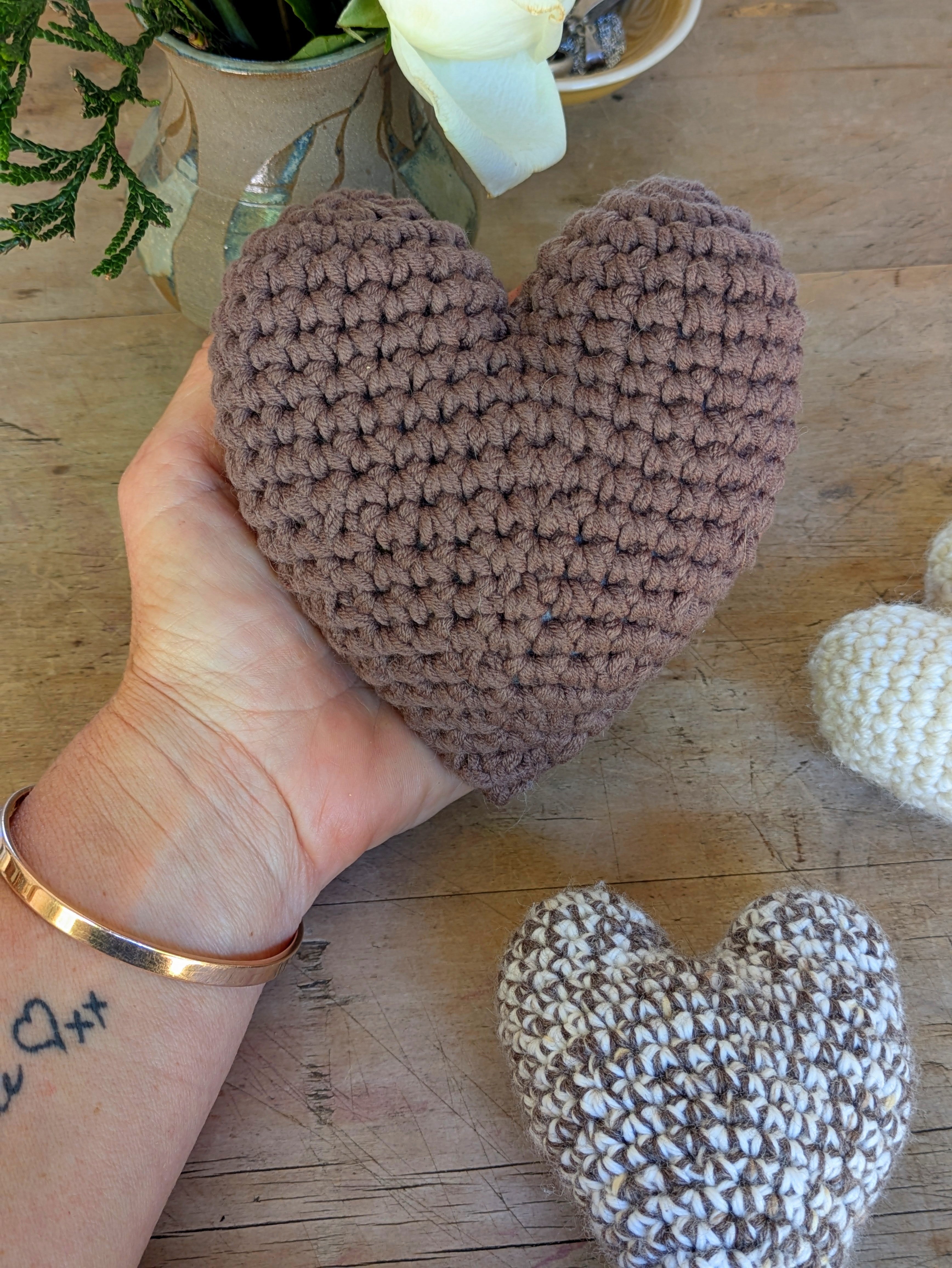 'Love is Love' Heart Natural Colours Textured Crochet